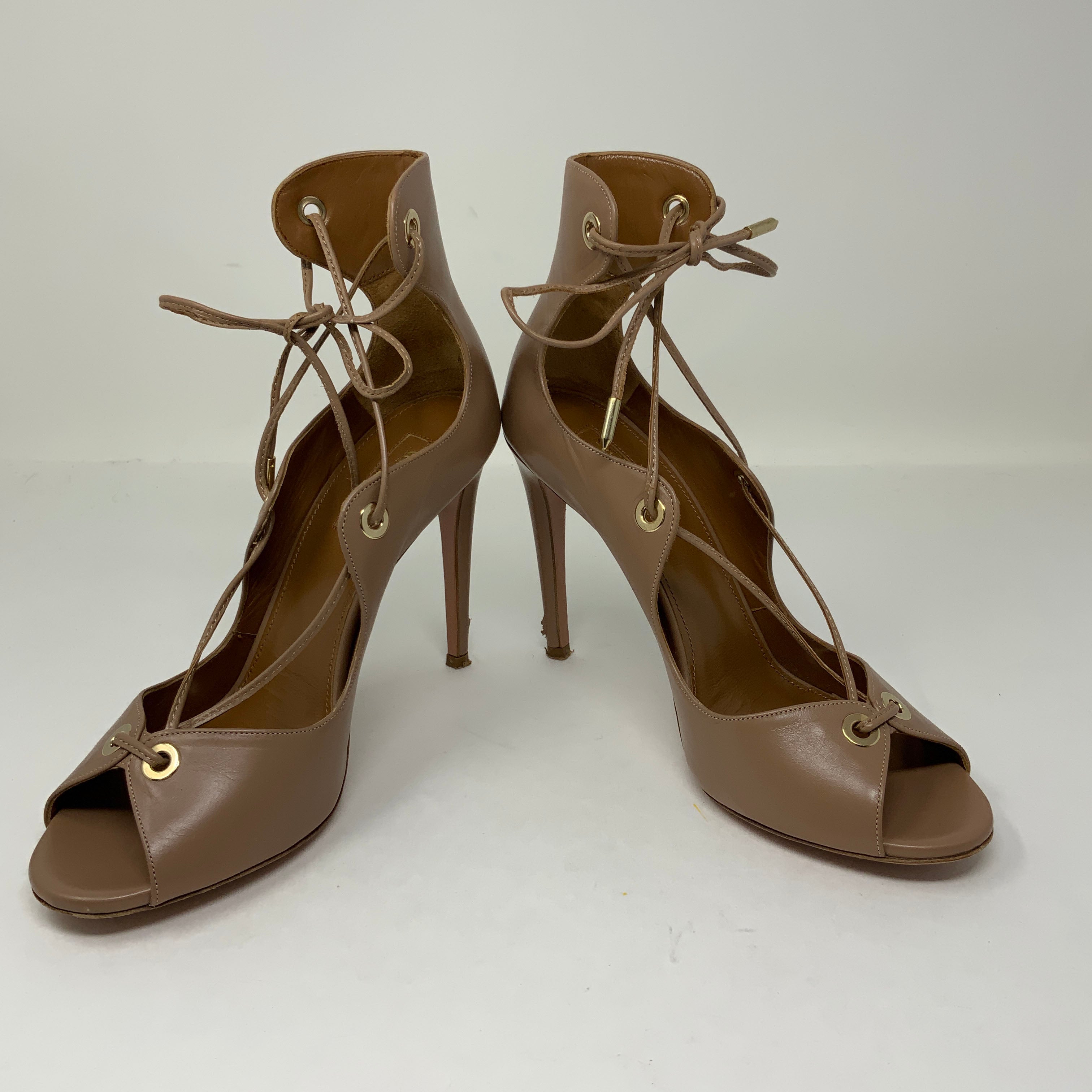 Aquazzura Tango 105 Sandal Leather Strappy High Heels Stilettos Shoes Biscotto