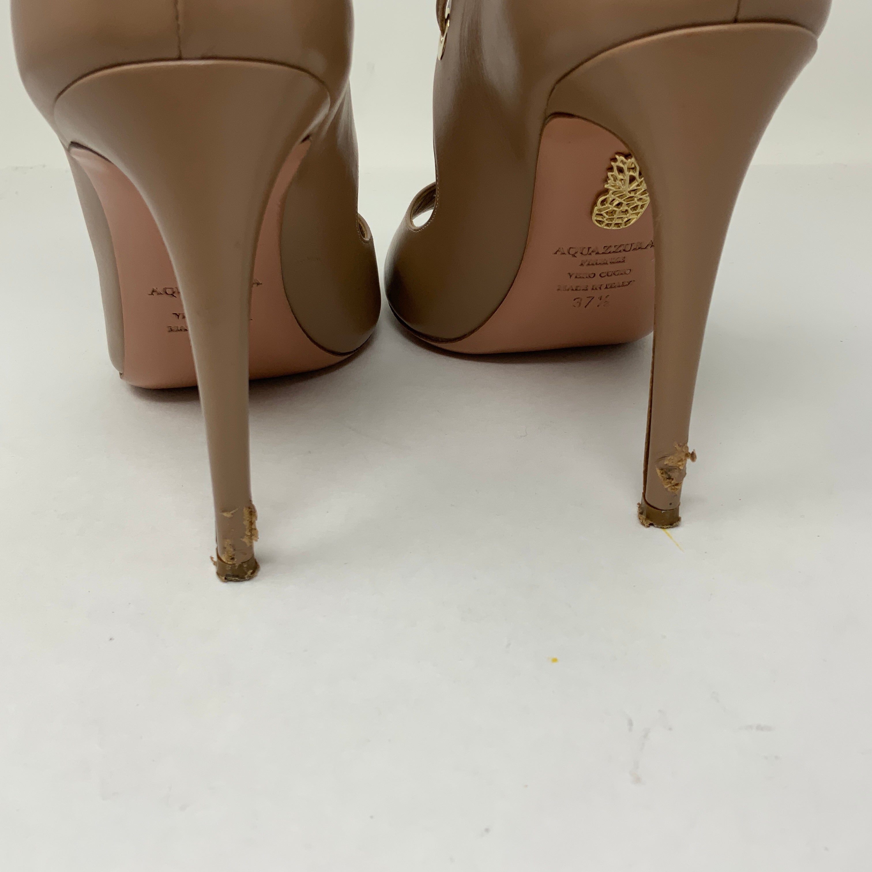 Aquazzura Tango 105 Sandal Leather Strappy High Heels Stilettos Shoes Biscotto