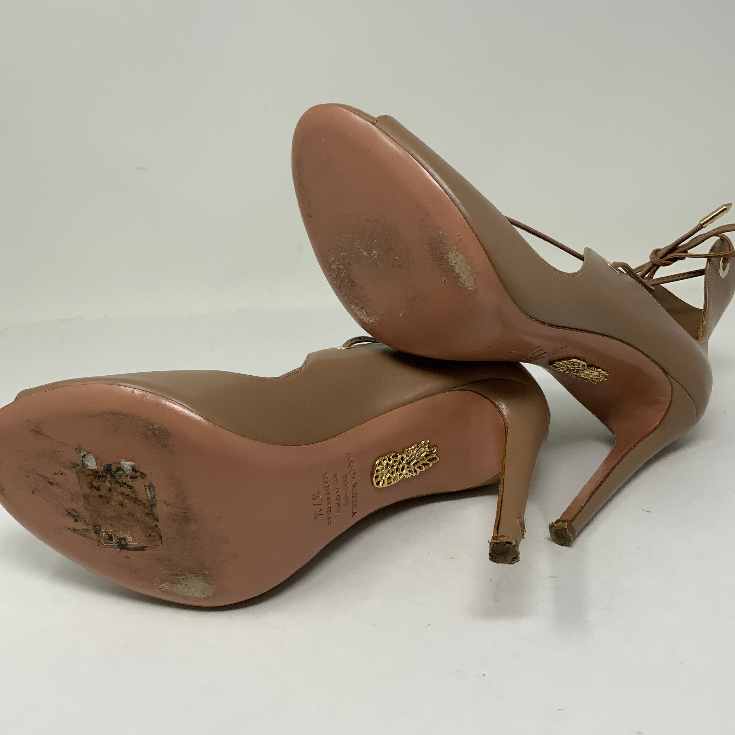 Aquazzura Tango 105 Sandal Leather Strappy High Heels Stilettos Shoes Biscotto