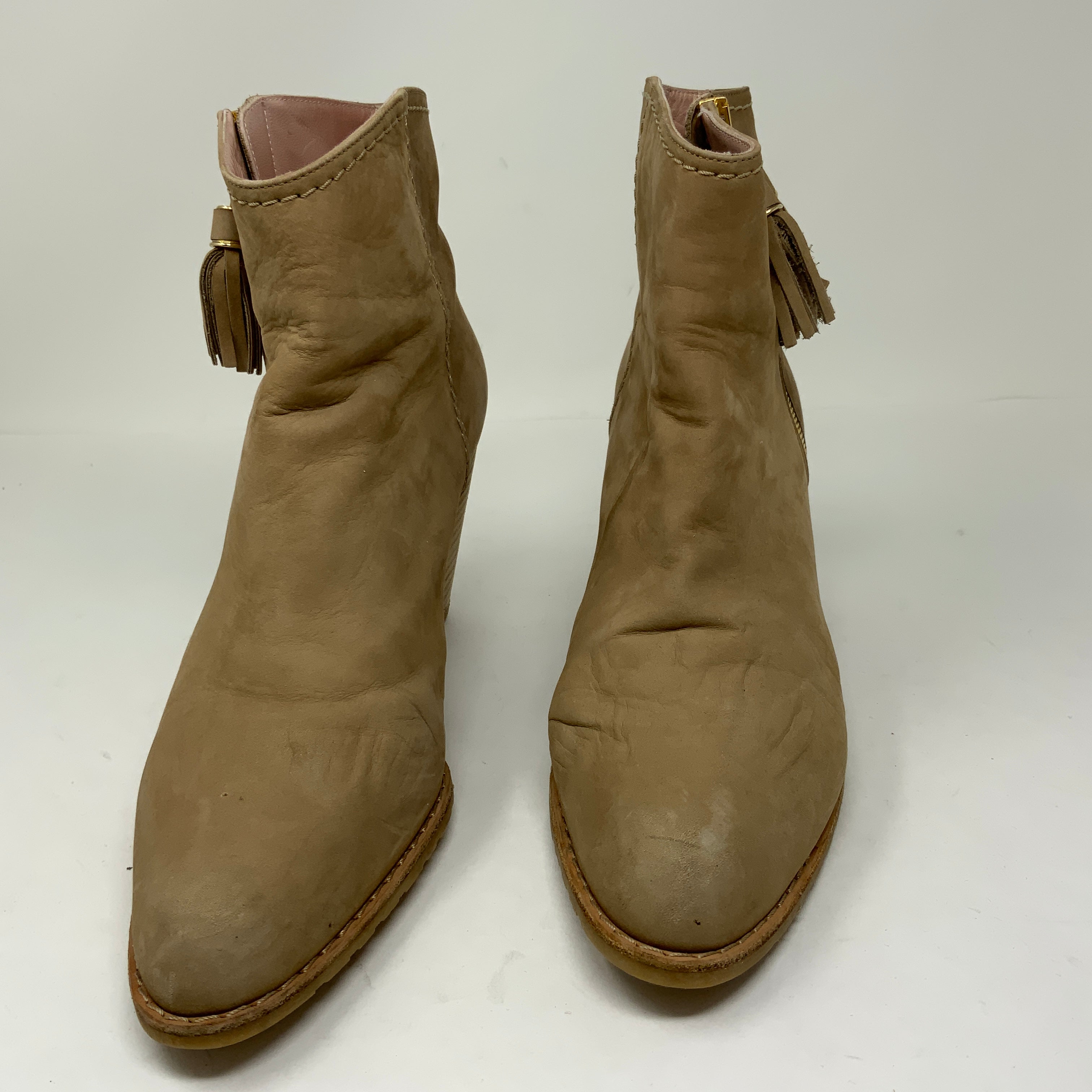 Stuart Weitzman Prancing Genuine Suede Leather Tassel Stacked High Heel Booties