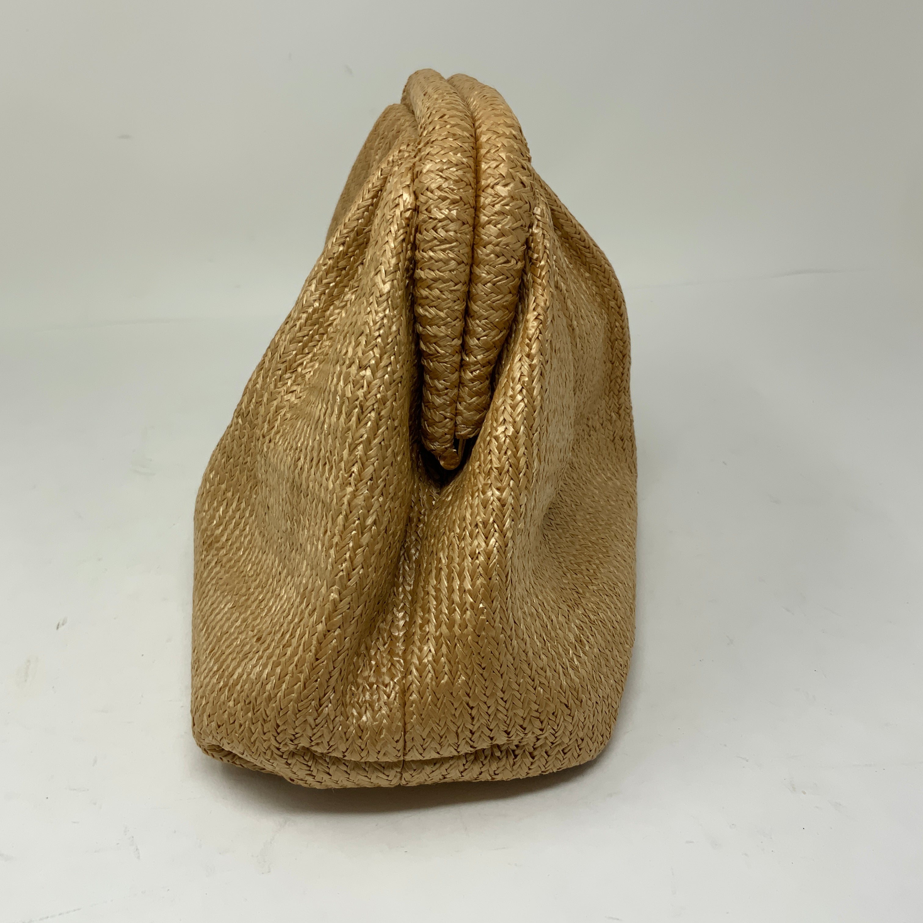 La Voute La Pouchette Woven Open Top Clutch Purse Bag Brown Tan