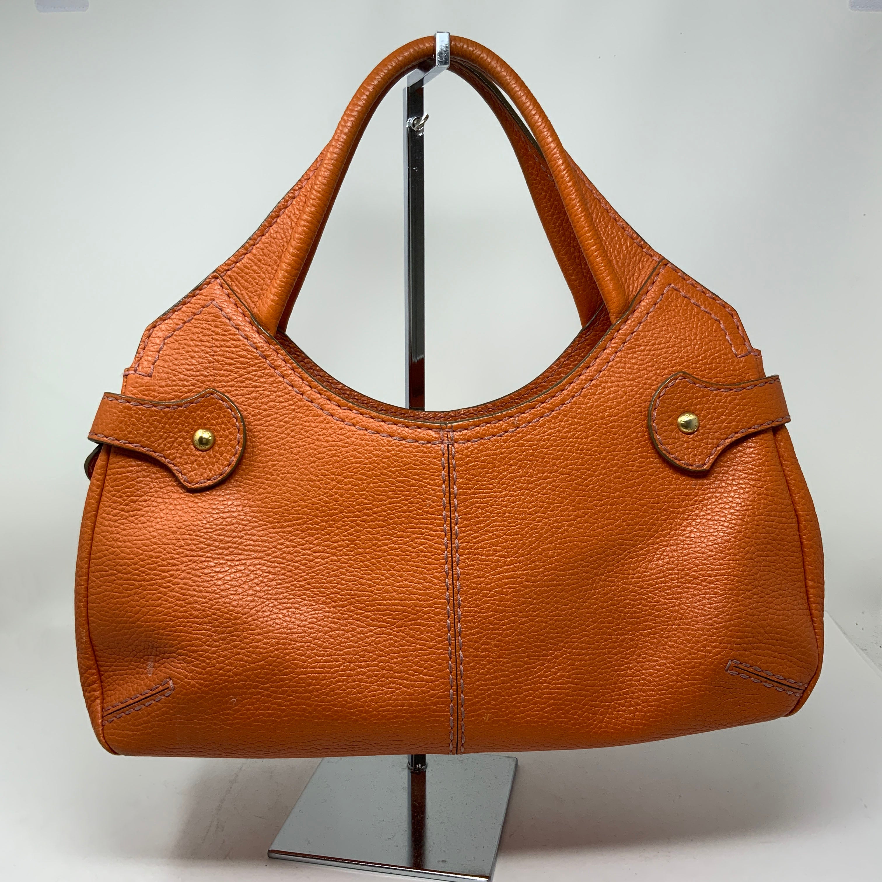 Tod's Solid Orange Pebbled Leather Gold Hardware Shoulder Purse Tote Bag