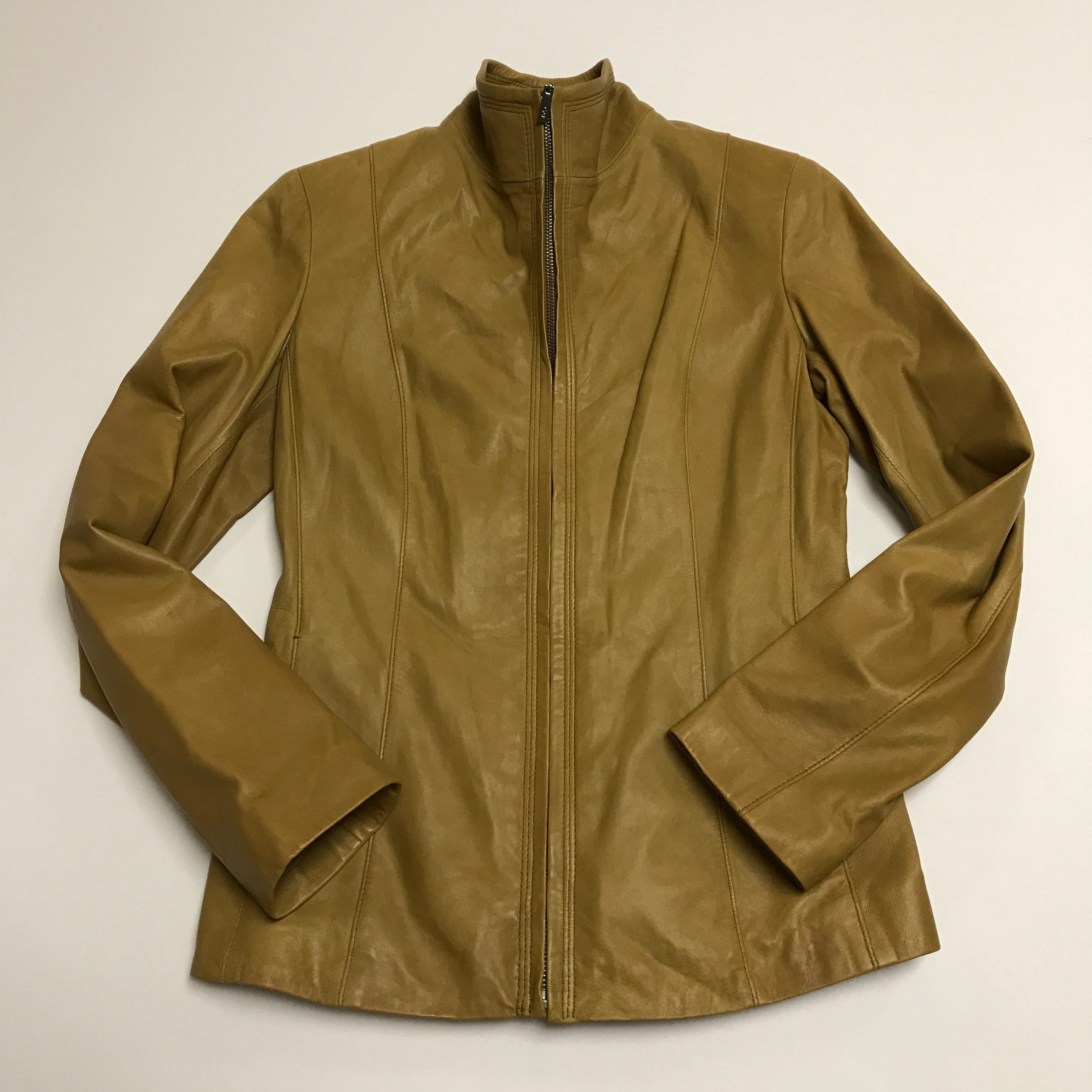 Cole Haan Women's Smooth Lambskin Leather Long Sleeve Zip Up Moto Jacket Coat S