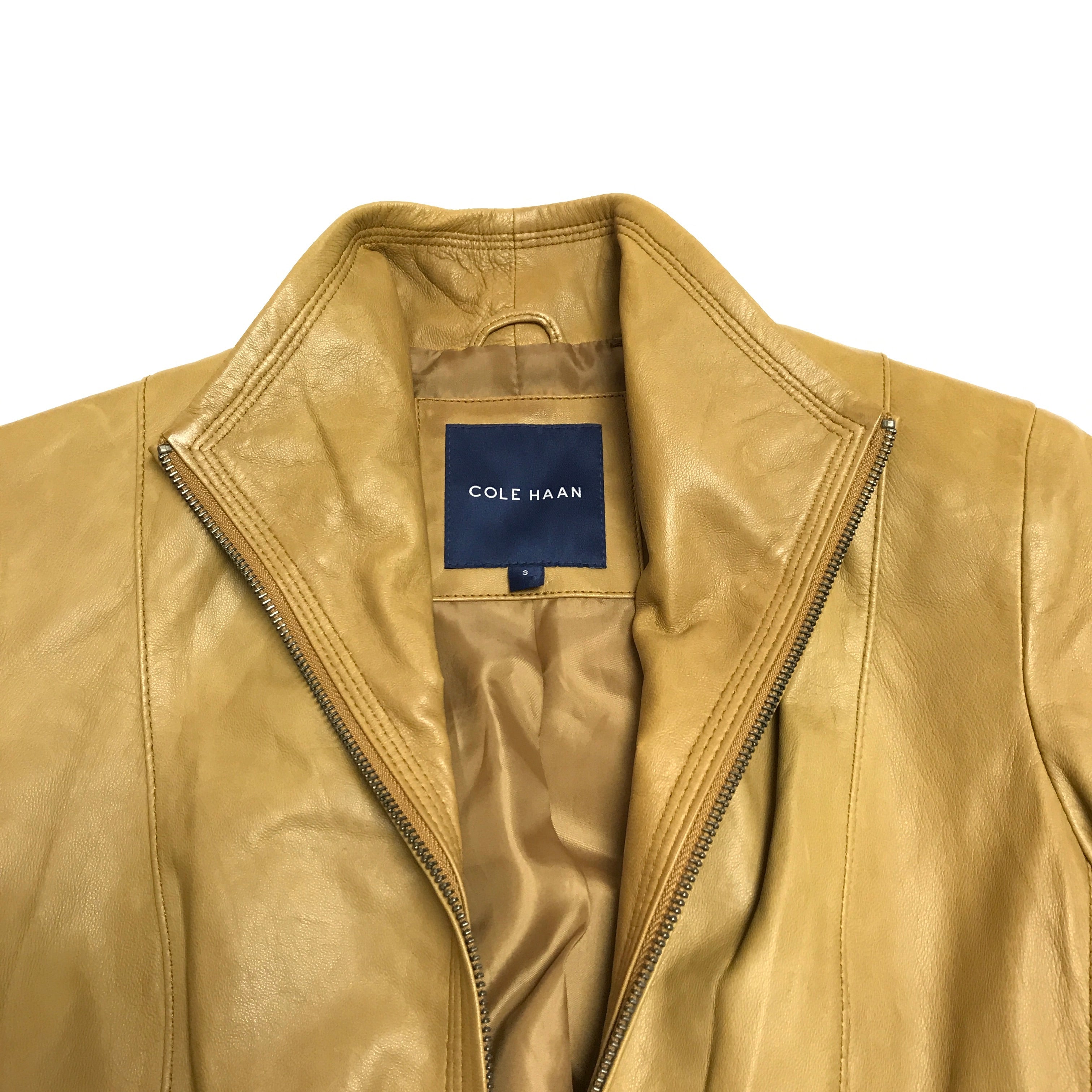 Cole Haan Women's Smooth Lambskin Leather Long Sleeve Zip Up Moto Jacket Coat S