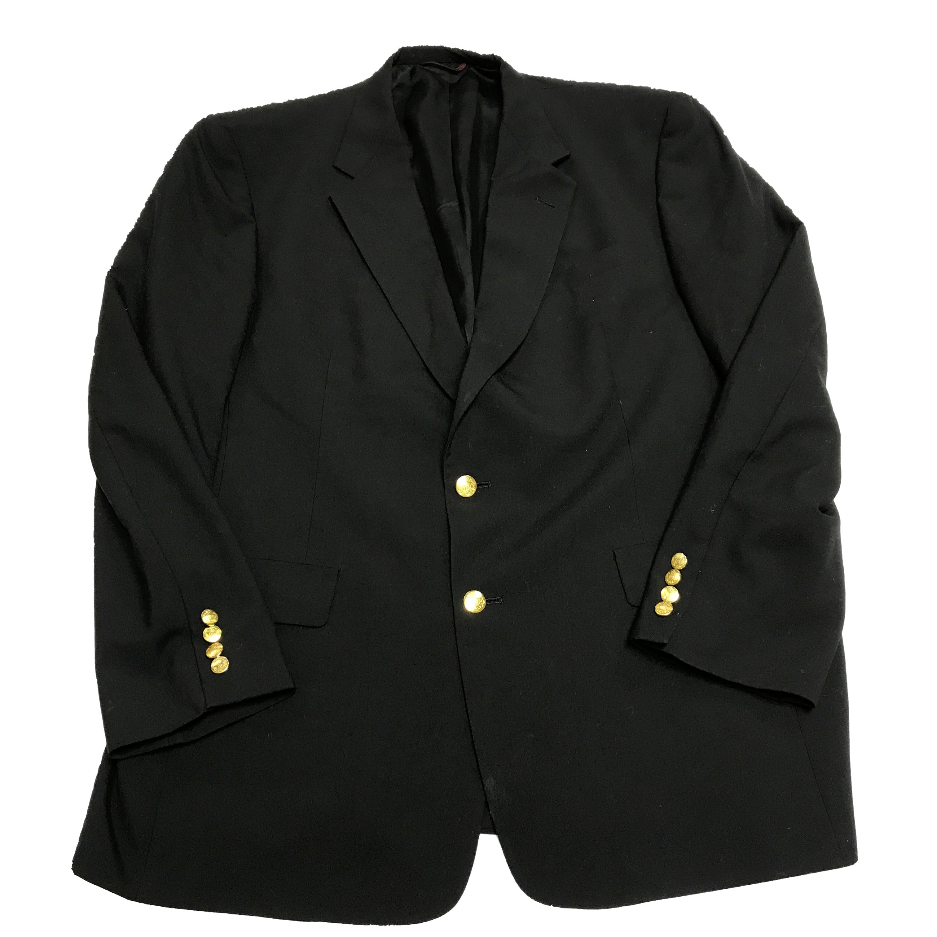 Hart Schaffner & Marx Solid Black Wool Two Button Blazer Dinner Jacket Coat 46L