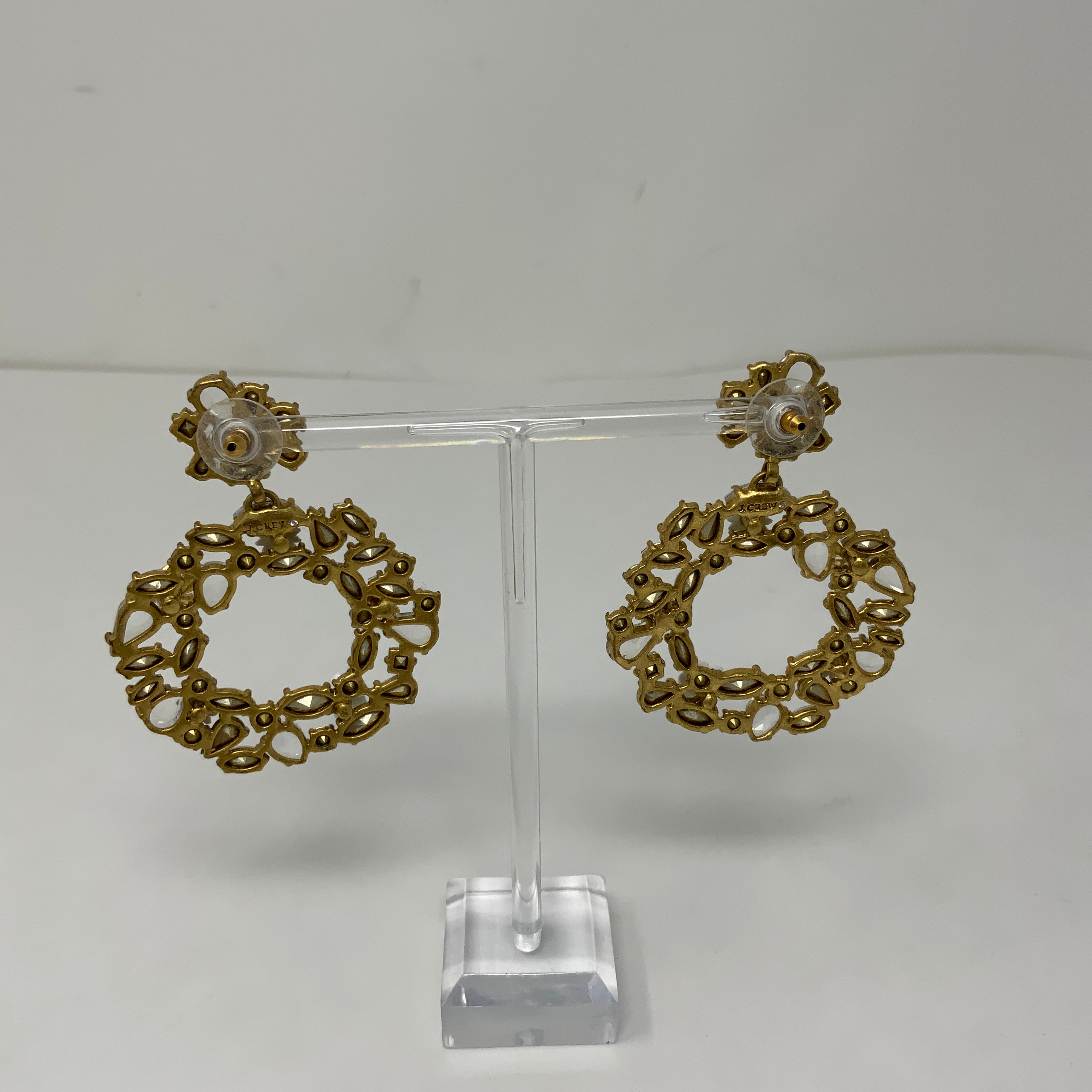 J. Crew Crystal Jewel Diamond Floral Wreath Hoop Drop Statement Earrings