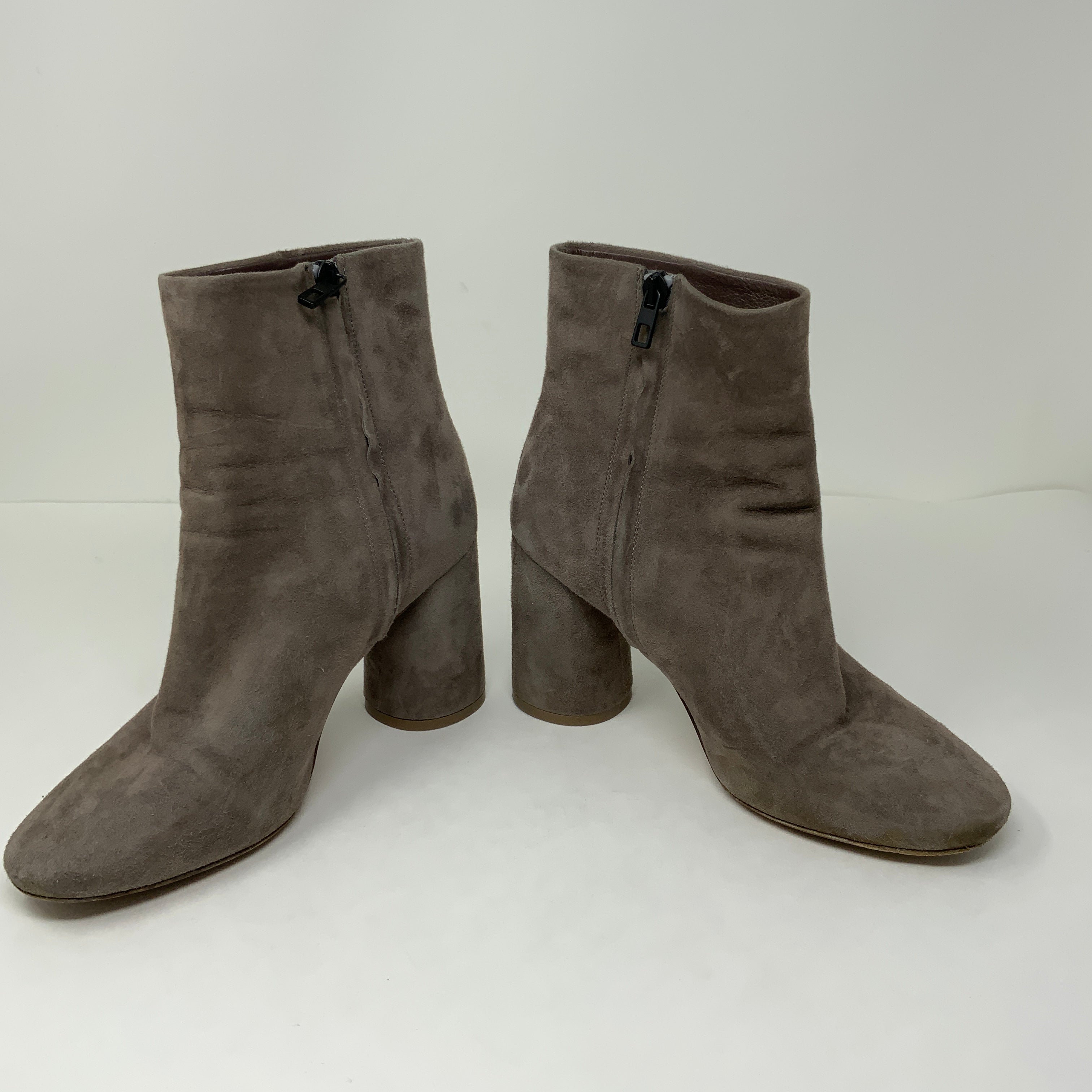 Vince Tillie Genuine Suede Leather Round Block Heel Ankle Booties Shoes Gray 7