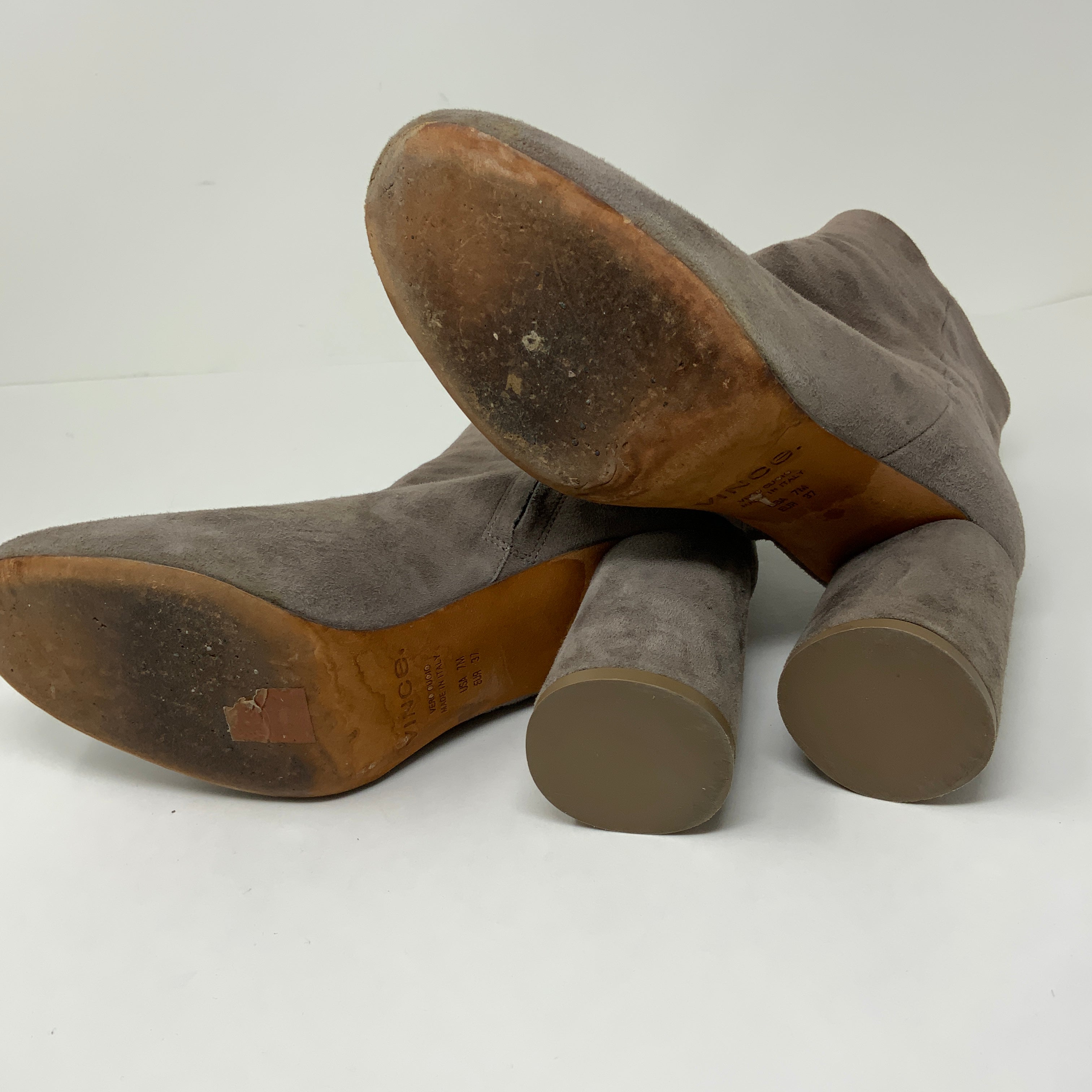 Vince Tillie Genuine Suede Leather Round Block Heel Ankle Booties Shoes Gray 7