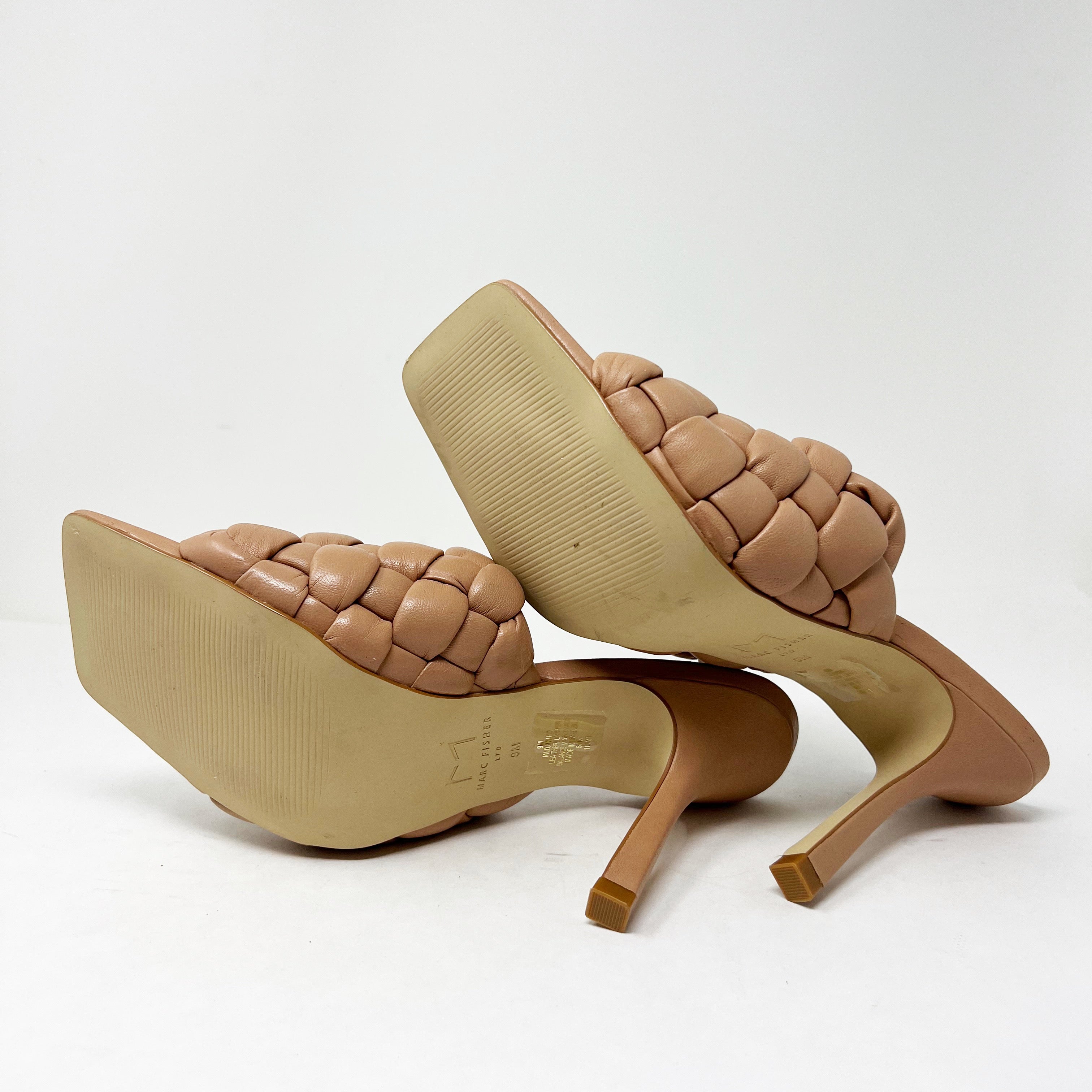 Marc Fisher LTD Dakina Square Open Toe Woven Braided Leather High Heel Sandals 9