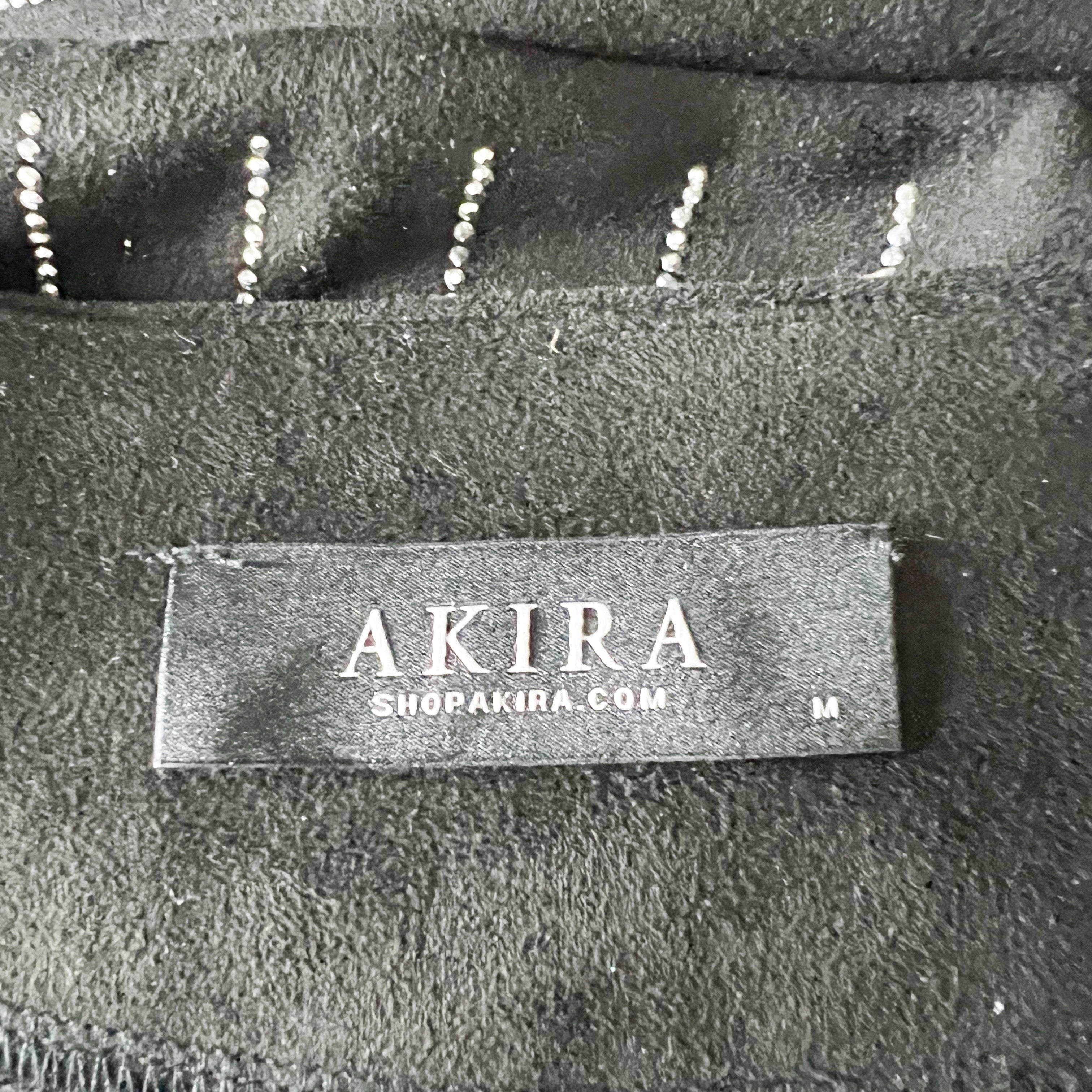 NEW Akira Faux Vegan Suede Silver Studded Embellished Sparkle Stripe Blouse Top