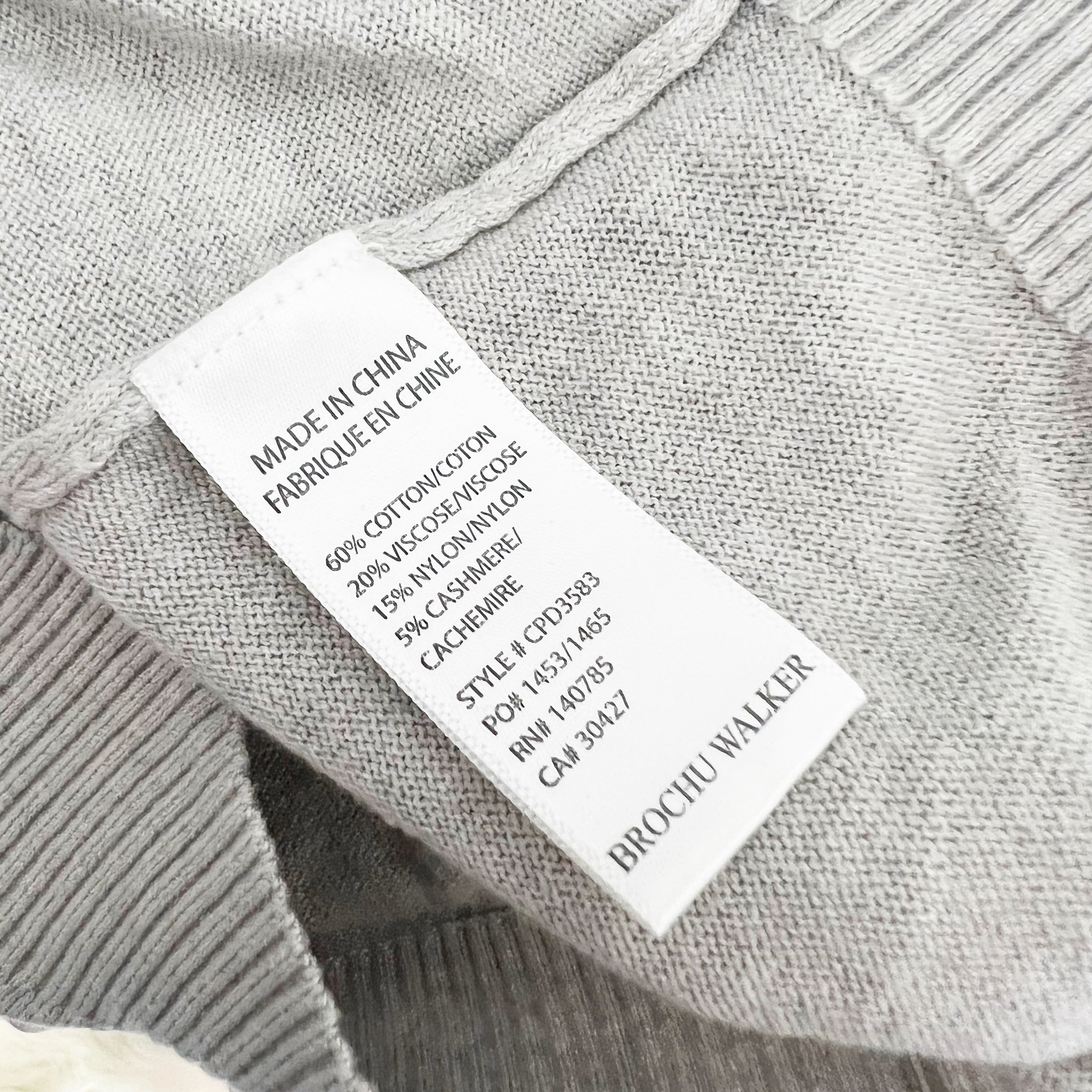 Brochu Walker Anaise Vee Cotton Cashmere Stretch Knit Ruffle Shoulder Sweater S