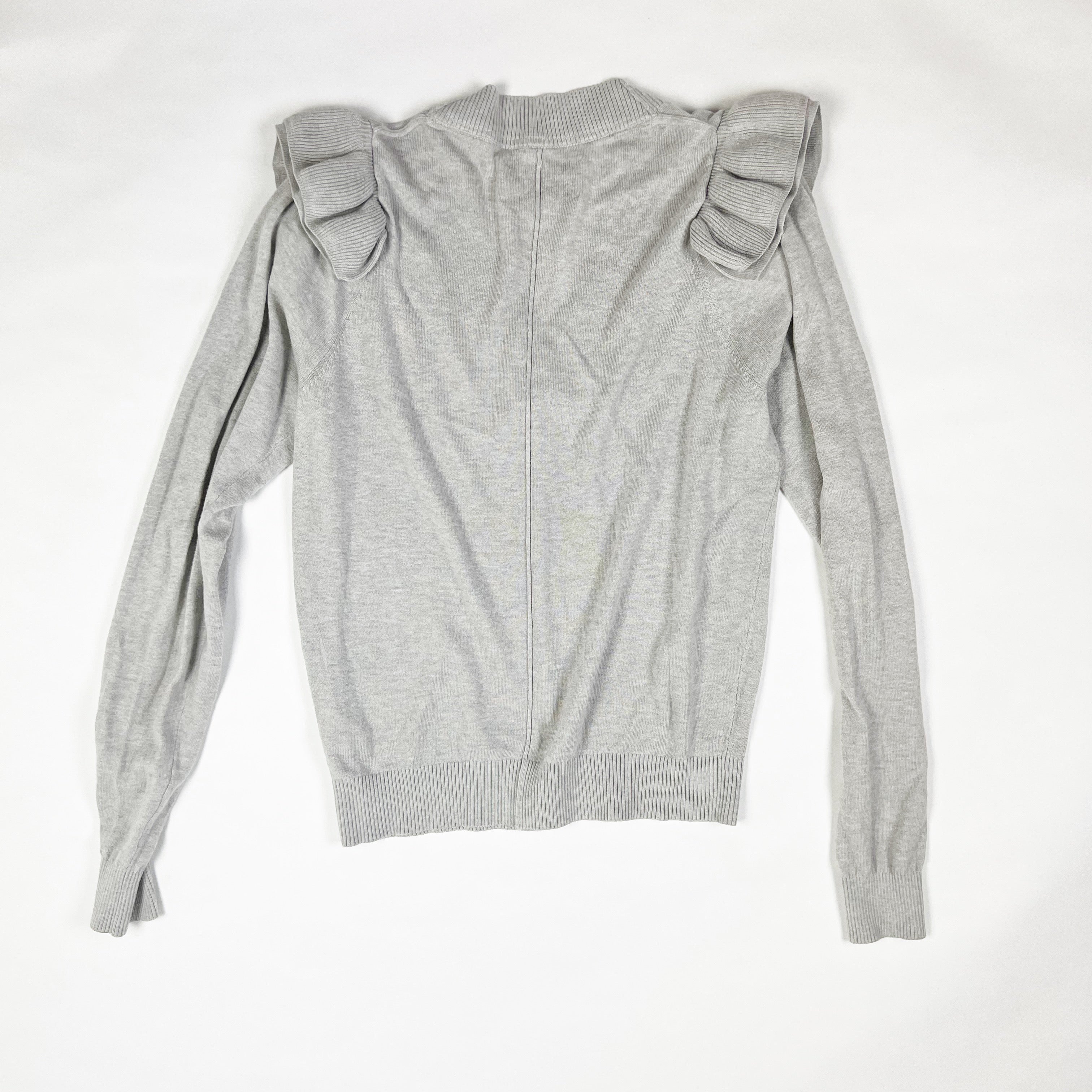 Brochu Walker Anaise Vee Cotton Cashmere Stretch Knit Ruffle Shoulder Sweater S