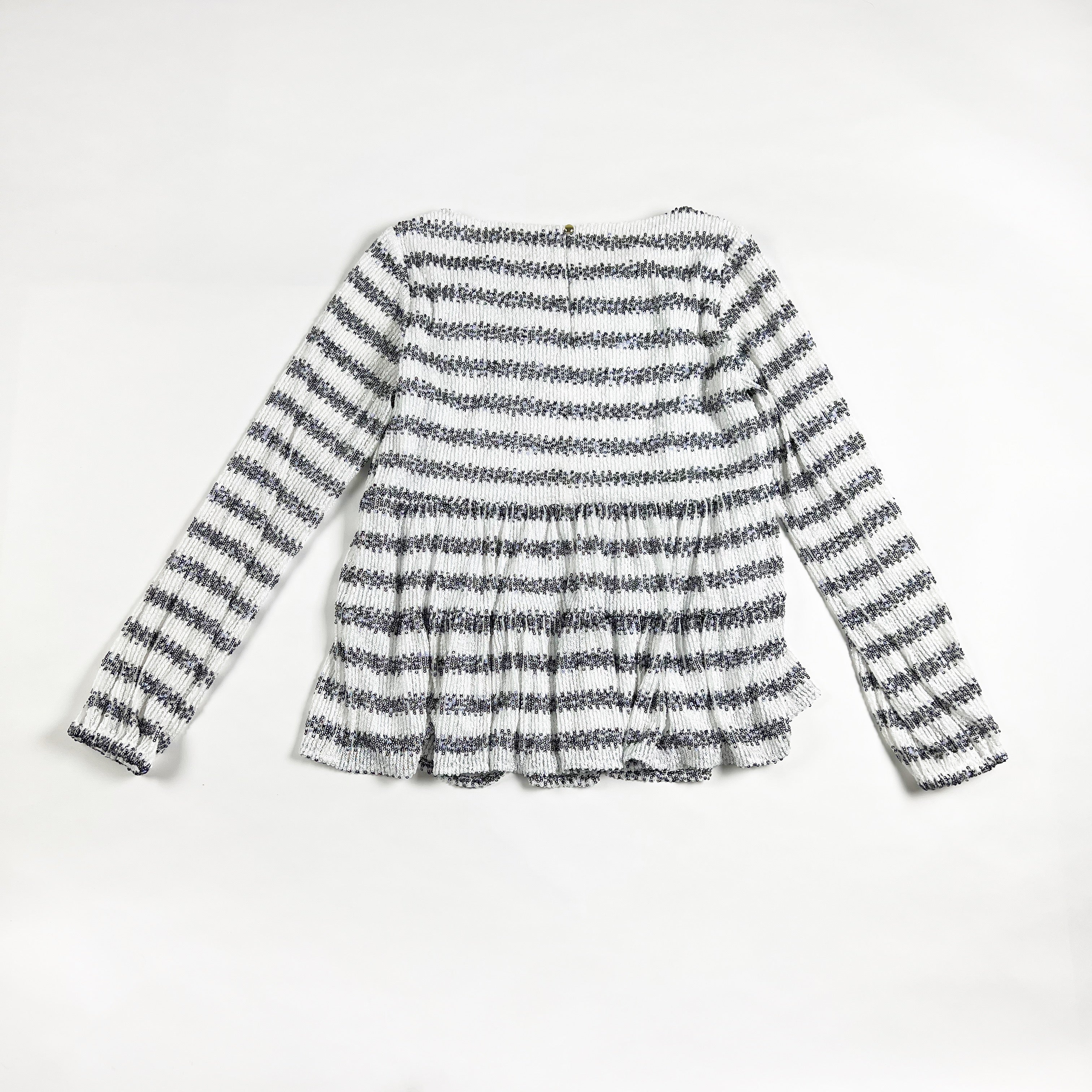 NEW Sail To Sable Steph Black White Sequin Stripe Embellished Tiered Blouse Top