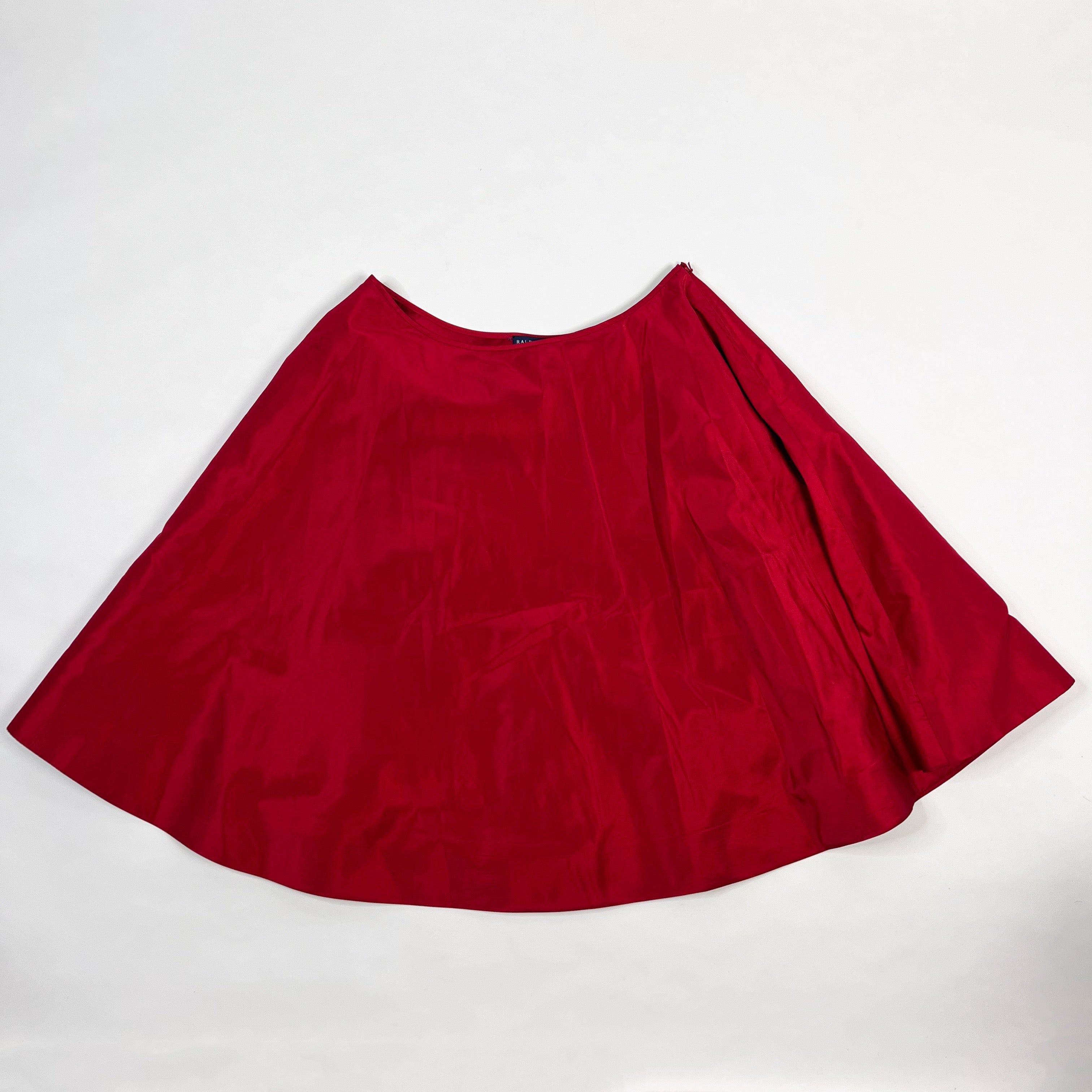 Ralph Lauren Blue Label 100% Silk Solid Red Flared A Line Knee Length Skirt 10
