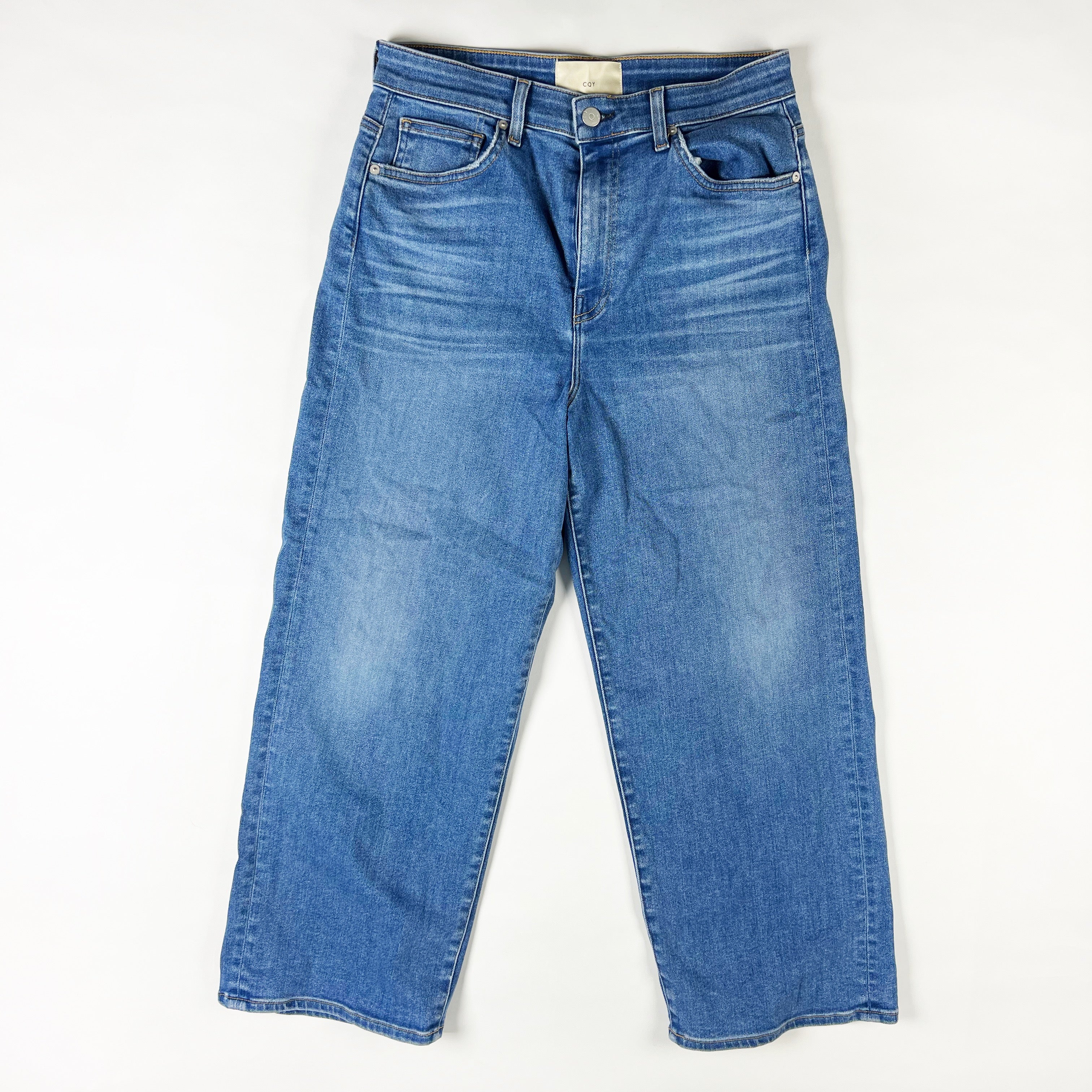 CQY Sunday Dream Wide Leg Cropped Cotton Stretch Denim Jeans Blue 30