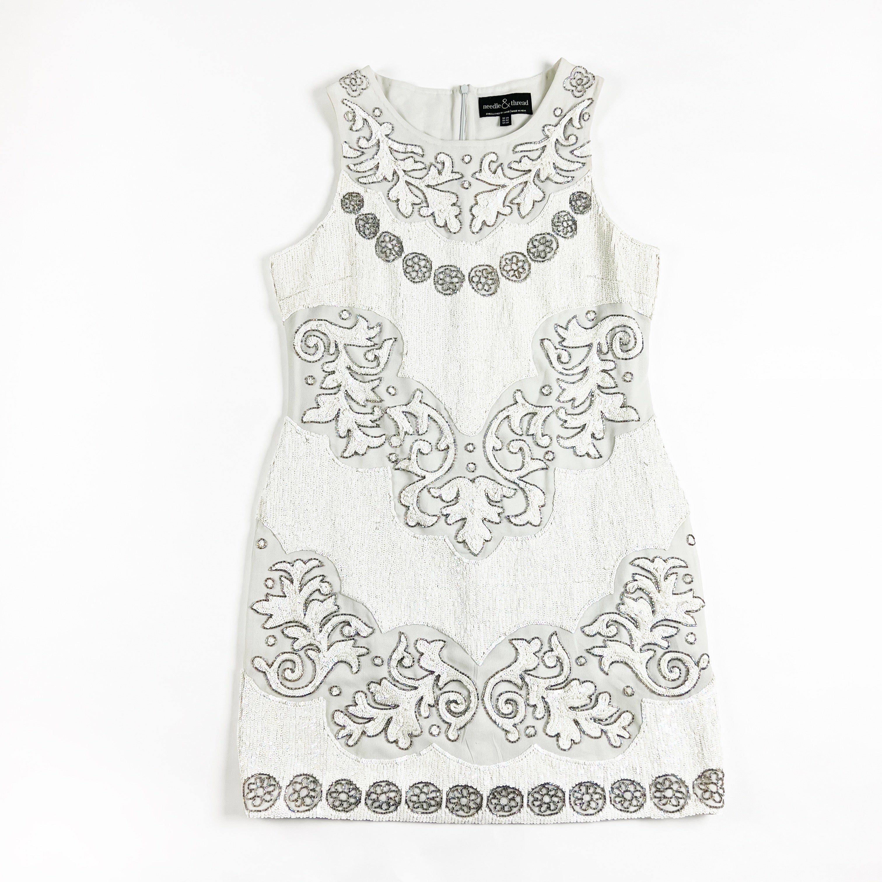 Needle & Thread White Sequin Beaded Embellished Sleeveless Mini Party Dress 10