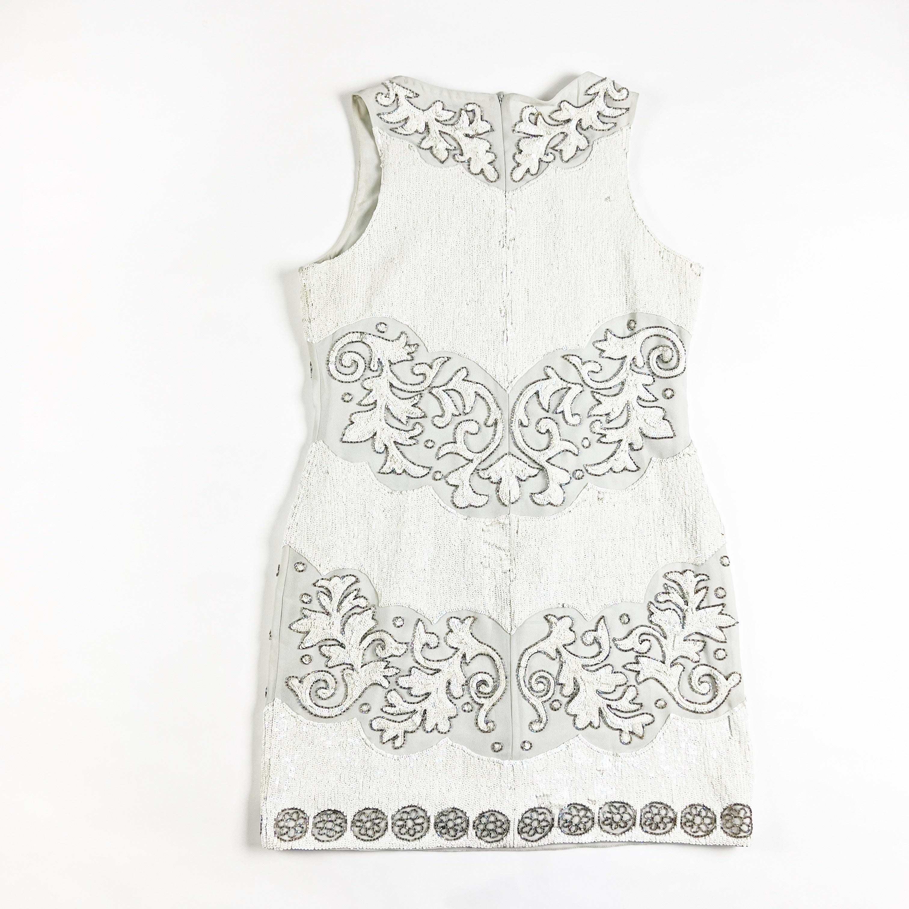 Needle & Thread White Sequin Beaded Embellished Sleeveless Mini Party Dress 10