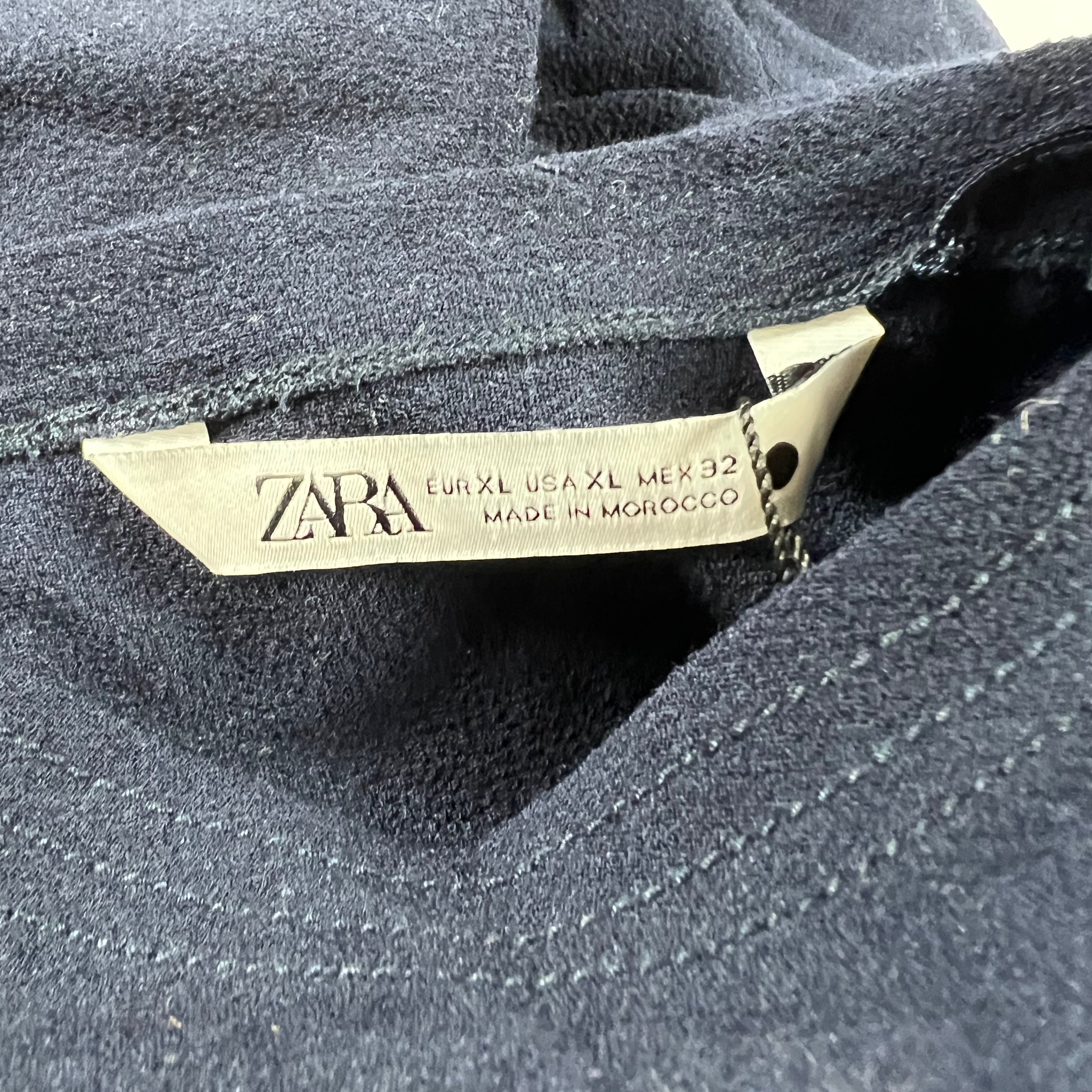 Zara Crepe Ruched Pleated Side Short Sleeve Bodycon Midi Dress Solid Navy Blue