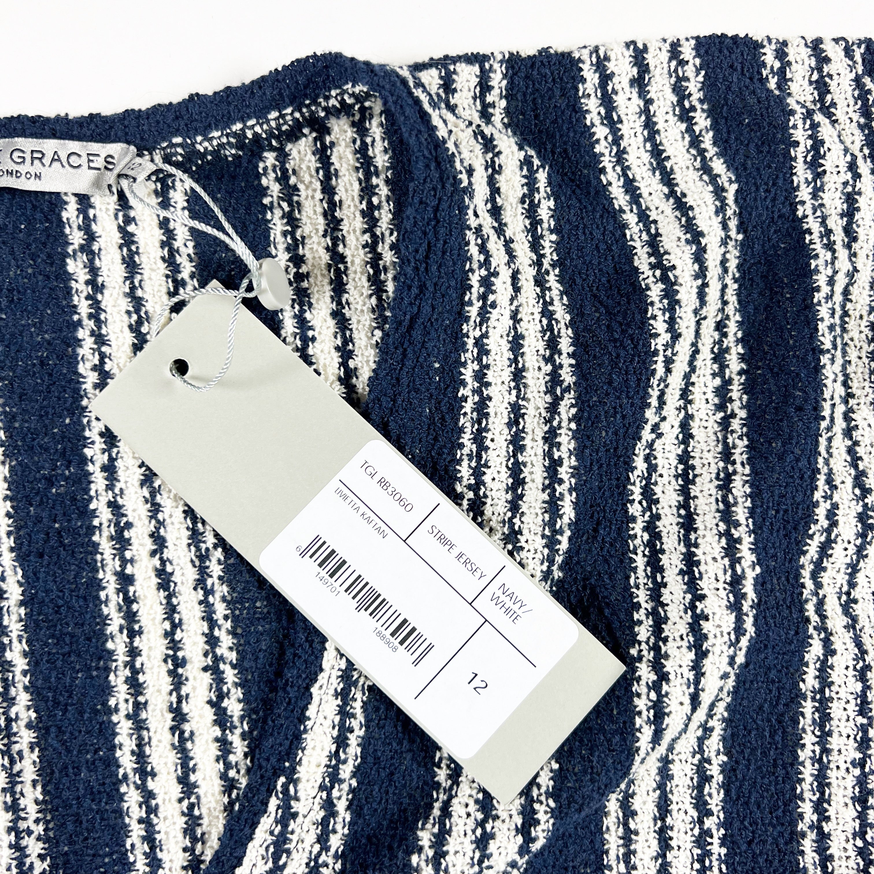 NEW Three Graces Livetta Kaftan Cotton Knit Textured Pullover Midi Dress Navy 12