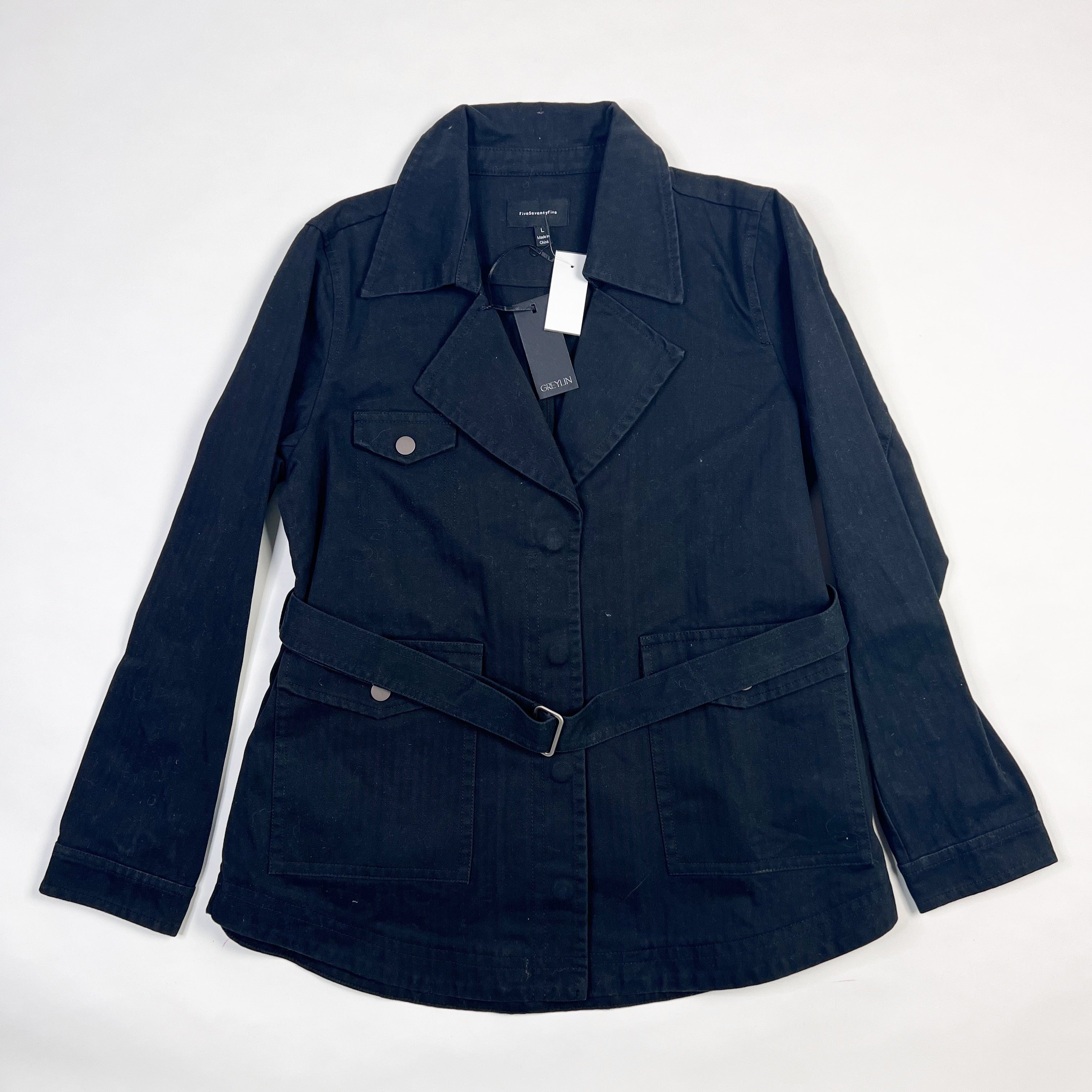 NEW Greylin FiveSeventyFive Cotton Collared Long Sleeve Belted Utility Jacket L