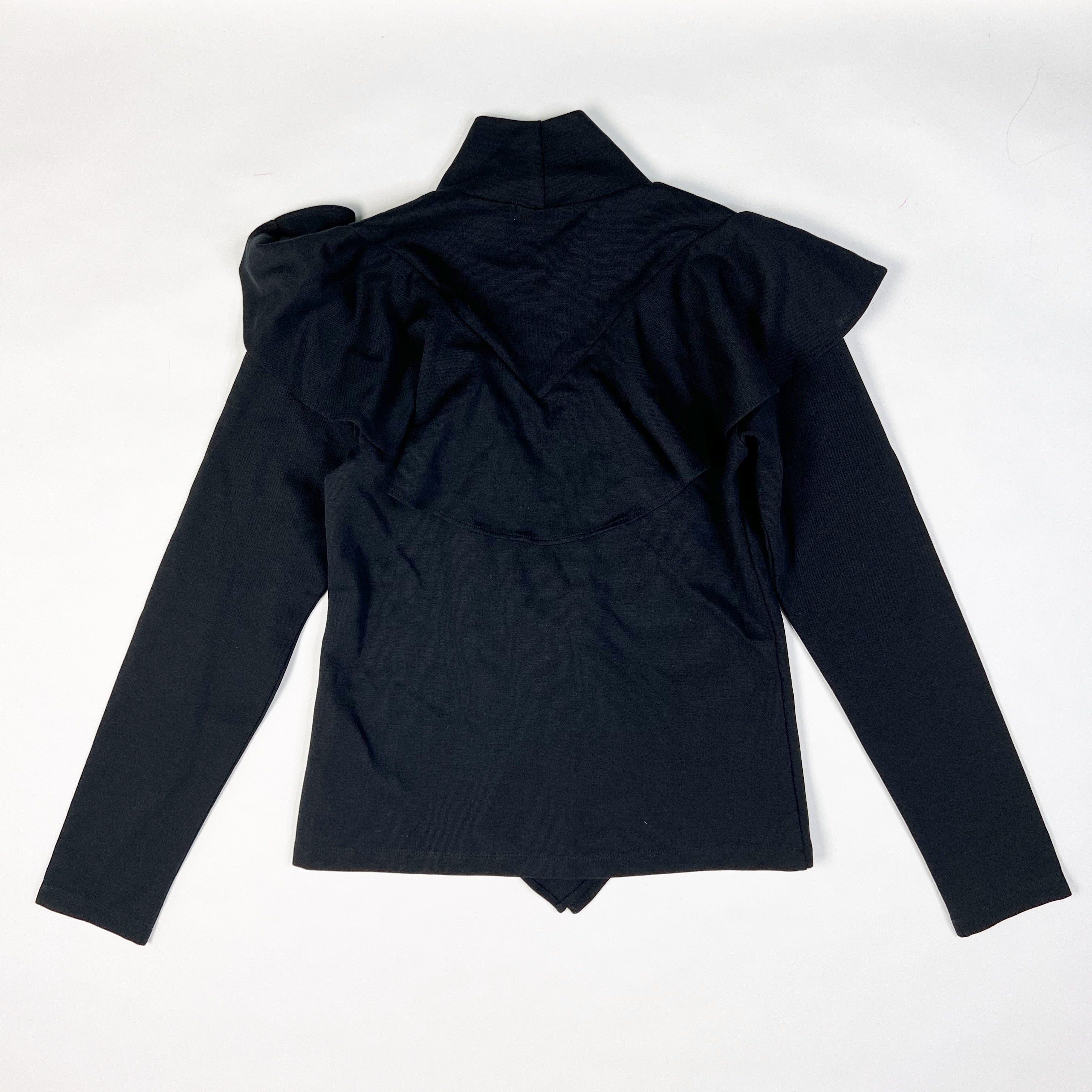 NEW Rodebjer Jennifer Flirty Ruffle Long Sleeve Mock Neck Black Tee Shirt Top LG
