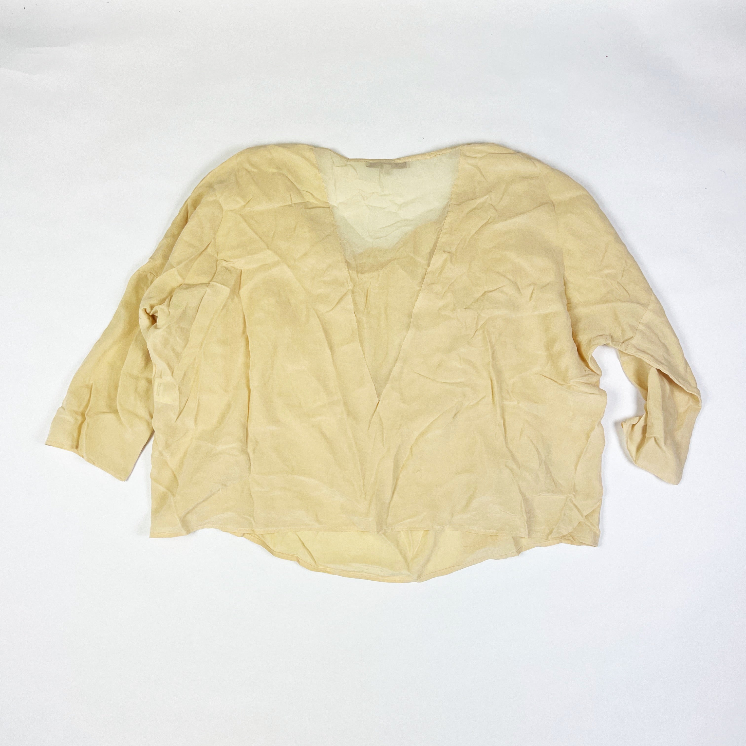 Maje Silk Chiffon Pocket Front Detail Quarter Sleeve Crew Neck Blouse Shirt Top