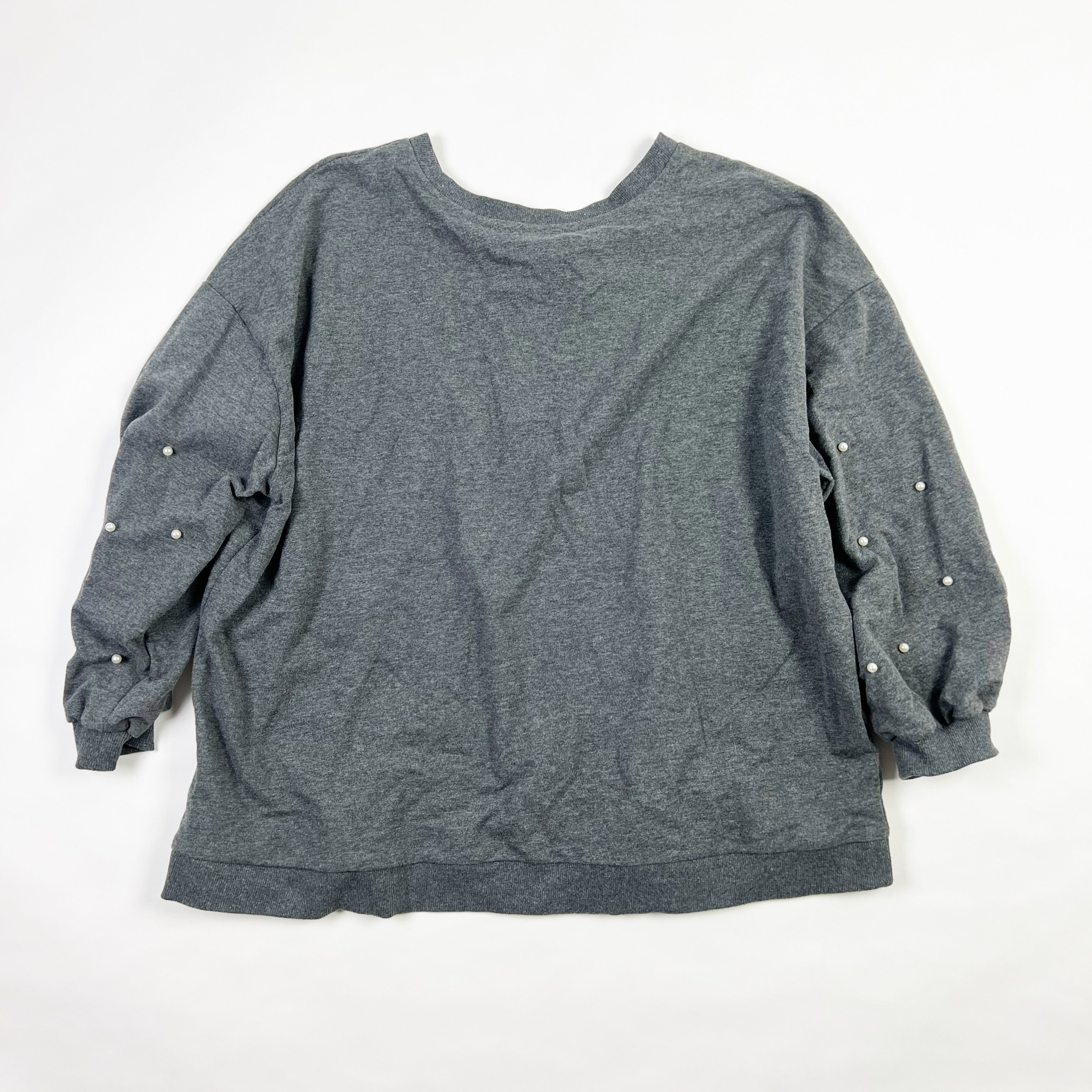 Ellos Cotton Blend Pearl Beaded Embellished Crew Neck Pullover Gray Sweater