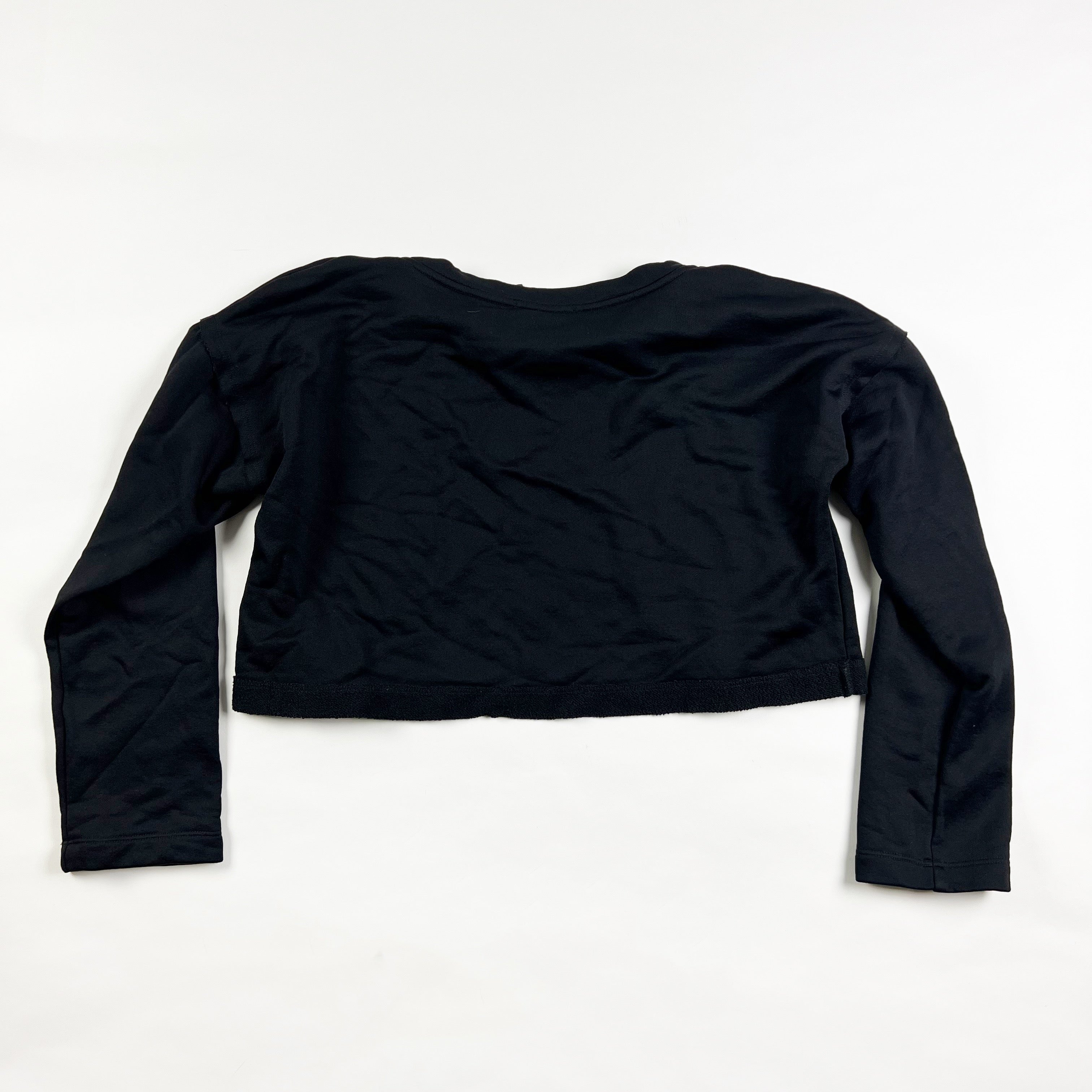 Koral Valor Valo Cotton Terrycloth Crew Neck Long Sleeve Crop Top Sweater Black