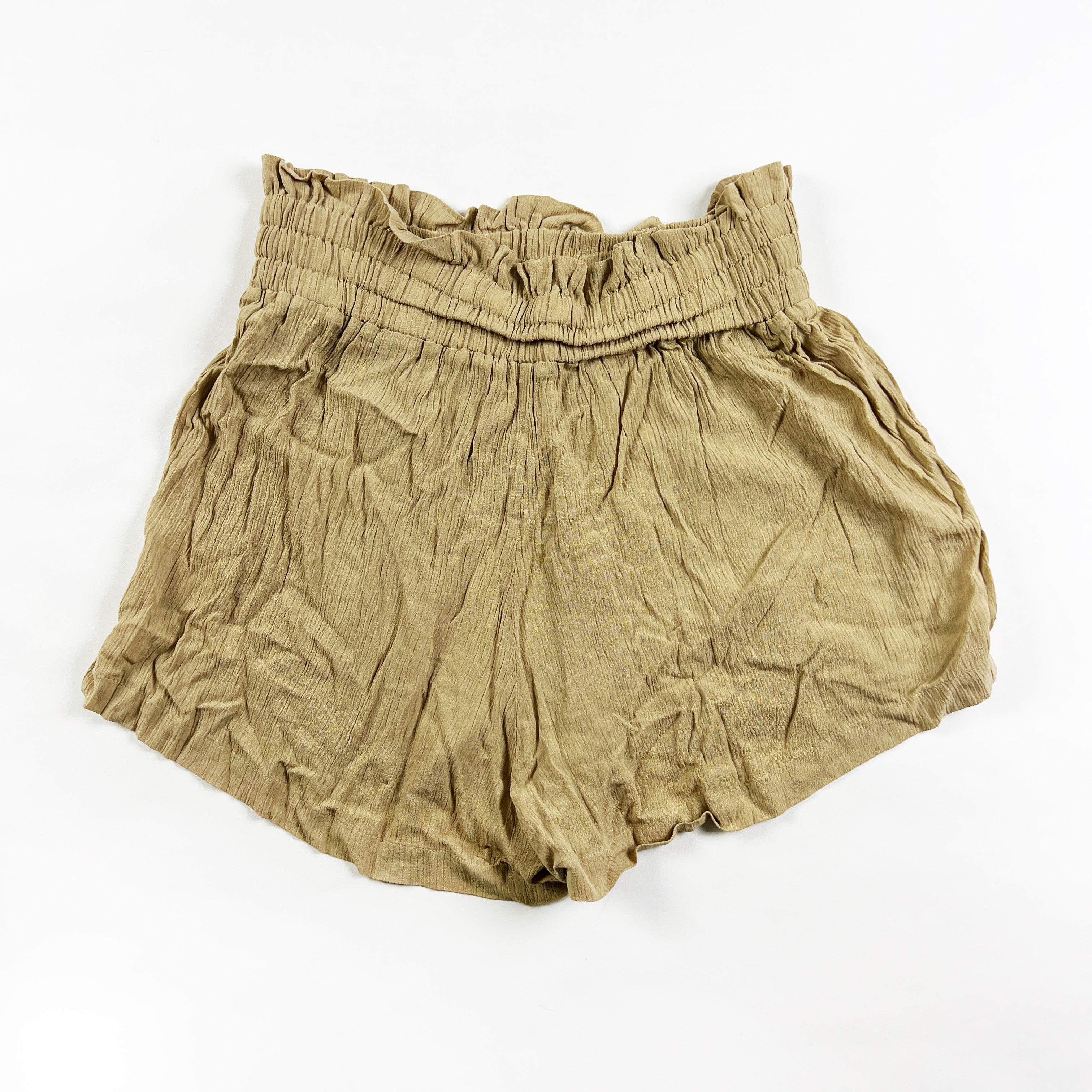 NEW Lovers + Friends Crepe Textured Paper Bag High Waisted Mini Shorts Neutral M