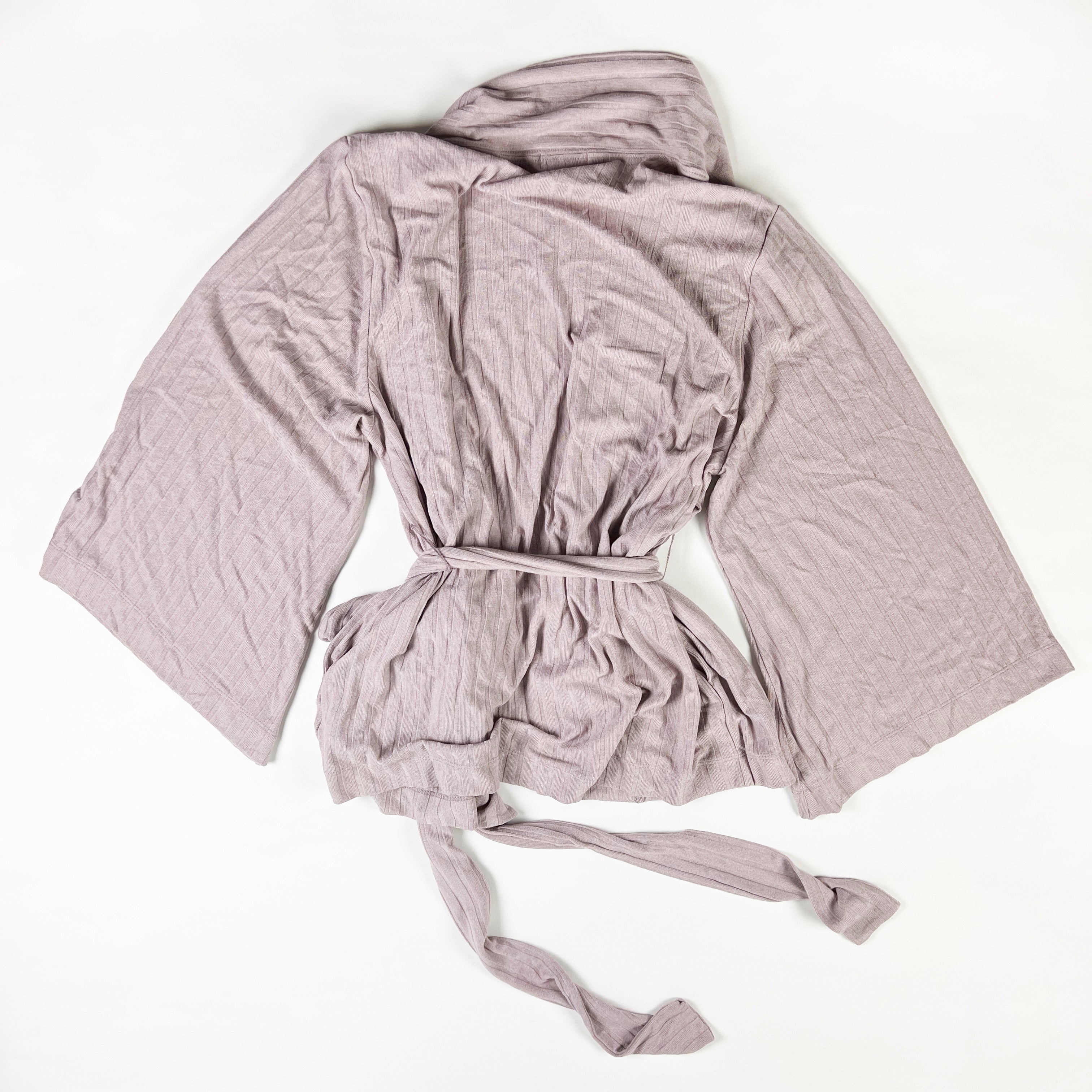 NEW Lovers + Friends Ribbed Knit Stretch Belted Open Front Kimono Cardigan Mauve