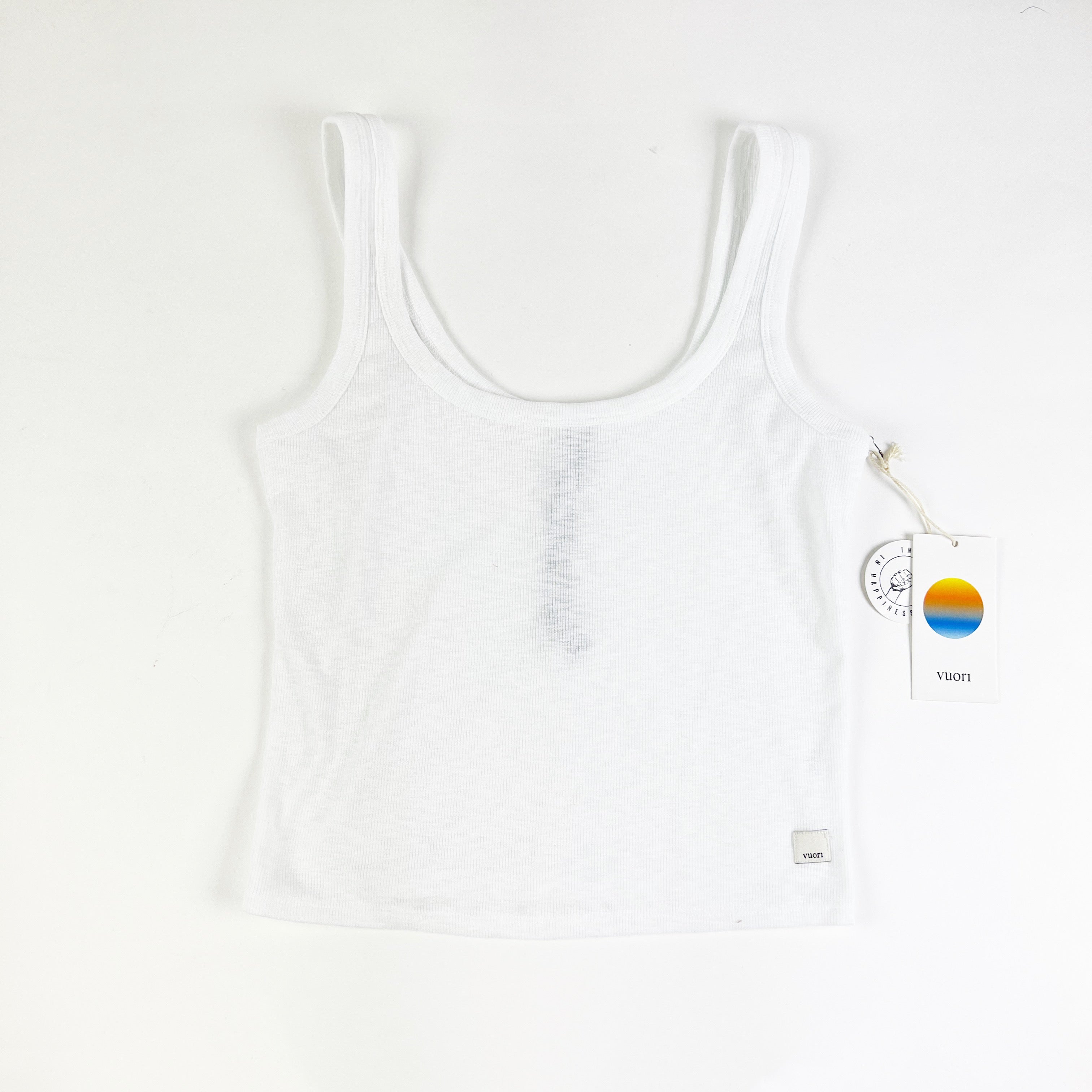 NEW Vuori Sunrise Crop Scoop Neck Ribbed Knit Sleeveless Tank Top White Medium