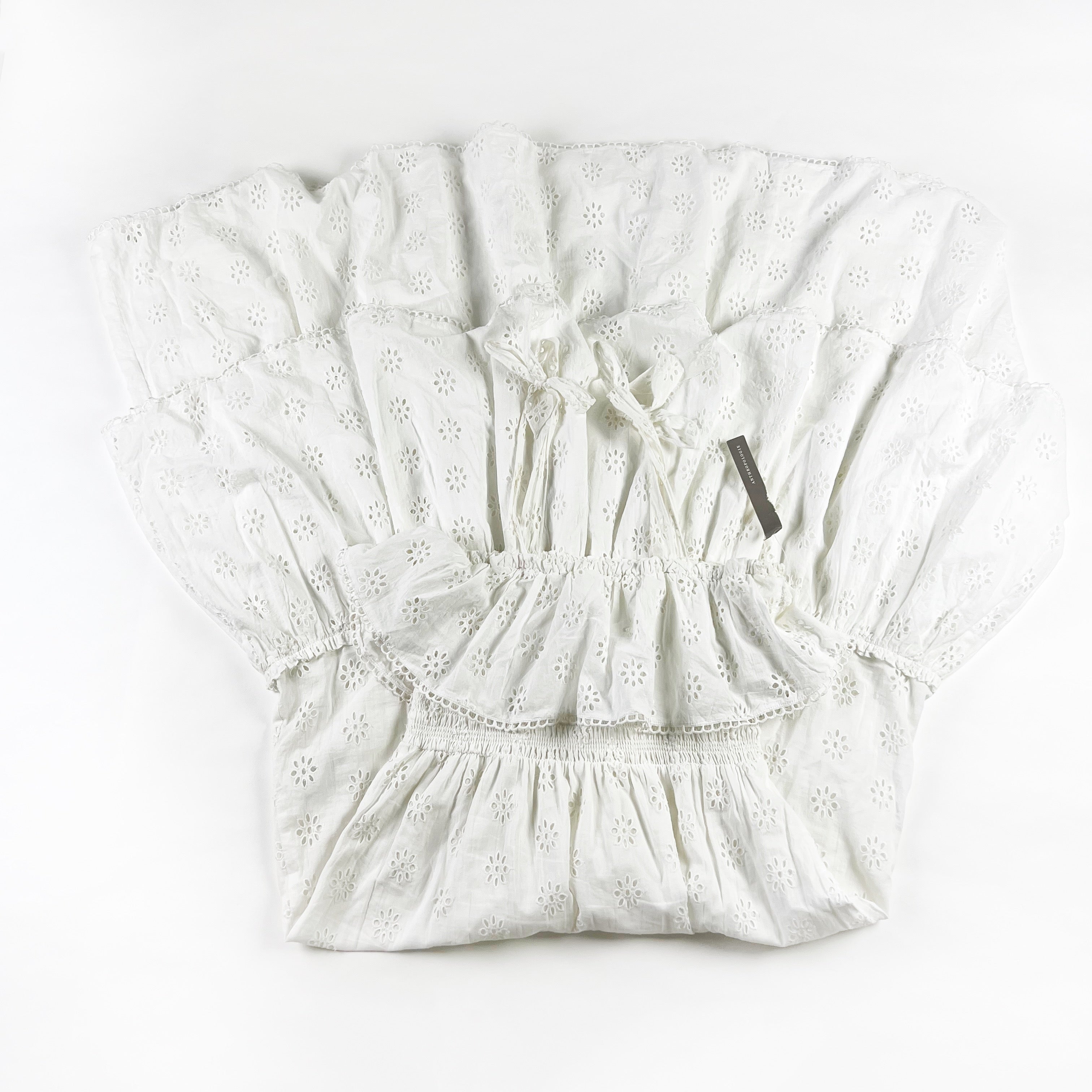 NEW Steele Anthropologie Linnea Cotton Eyelet Tiered Ruffle Maxi Dress White M