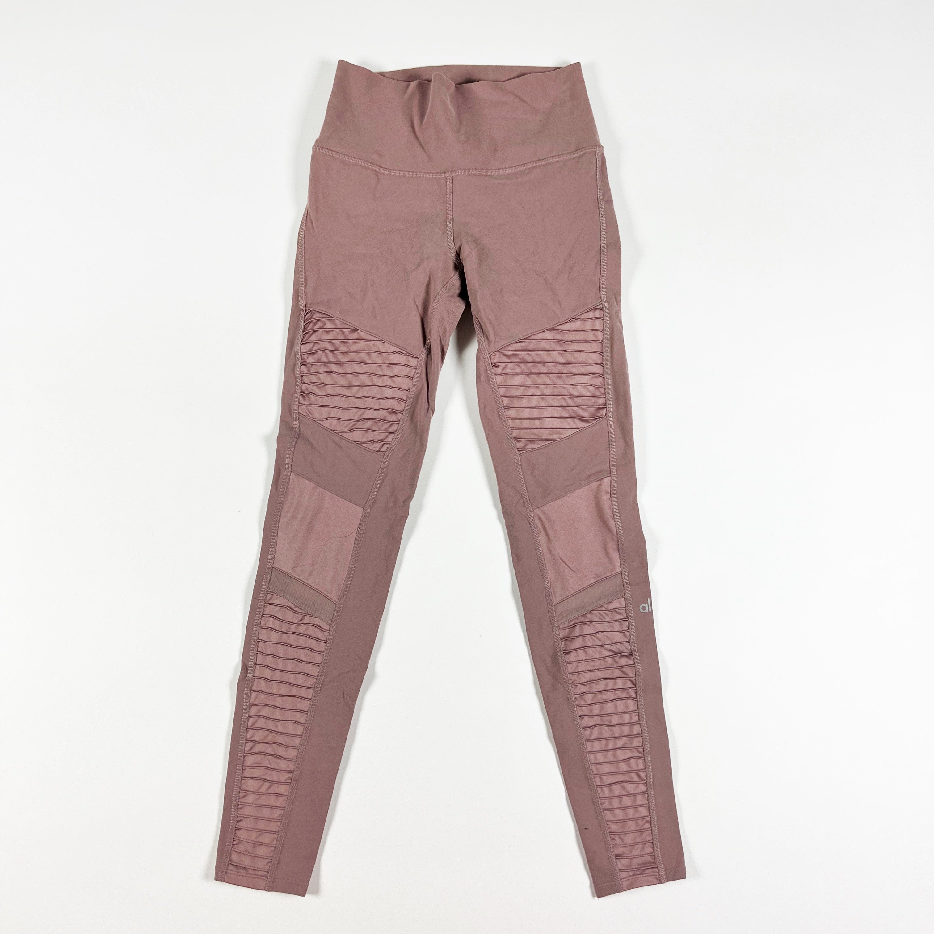 Alo Yoga Women's Moto Textured Mesh Panel High Rise Leggings Smoky Quartz M