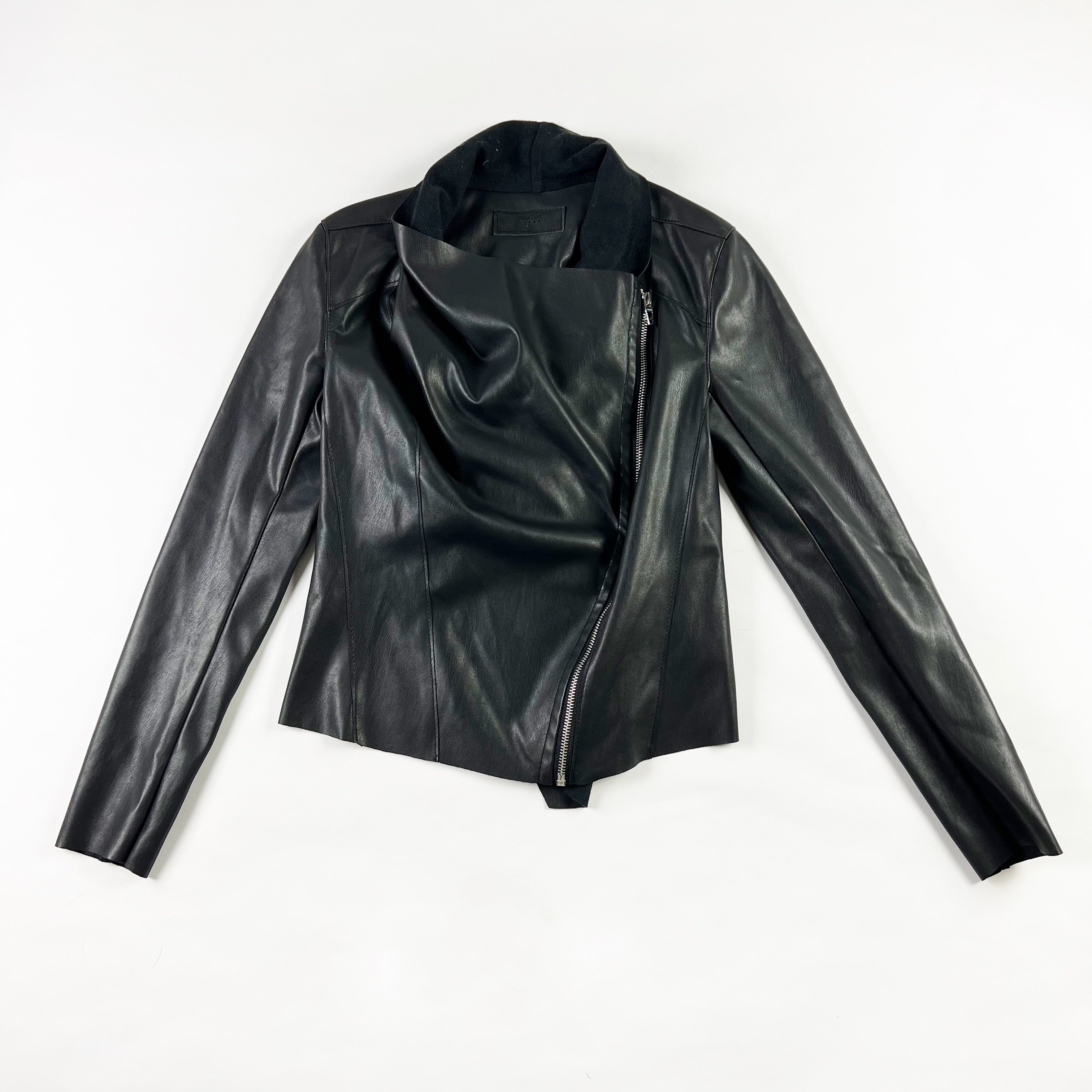 BlankNYC Faux Vegan Leather Waterfall Asymmetrical Zip Motorcycle Jacket Coat XS