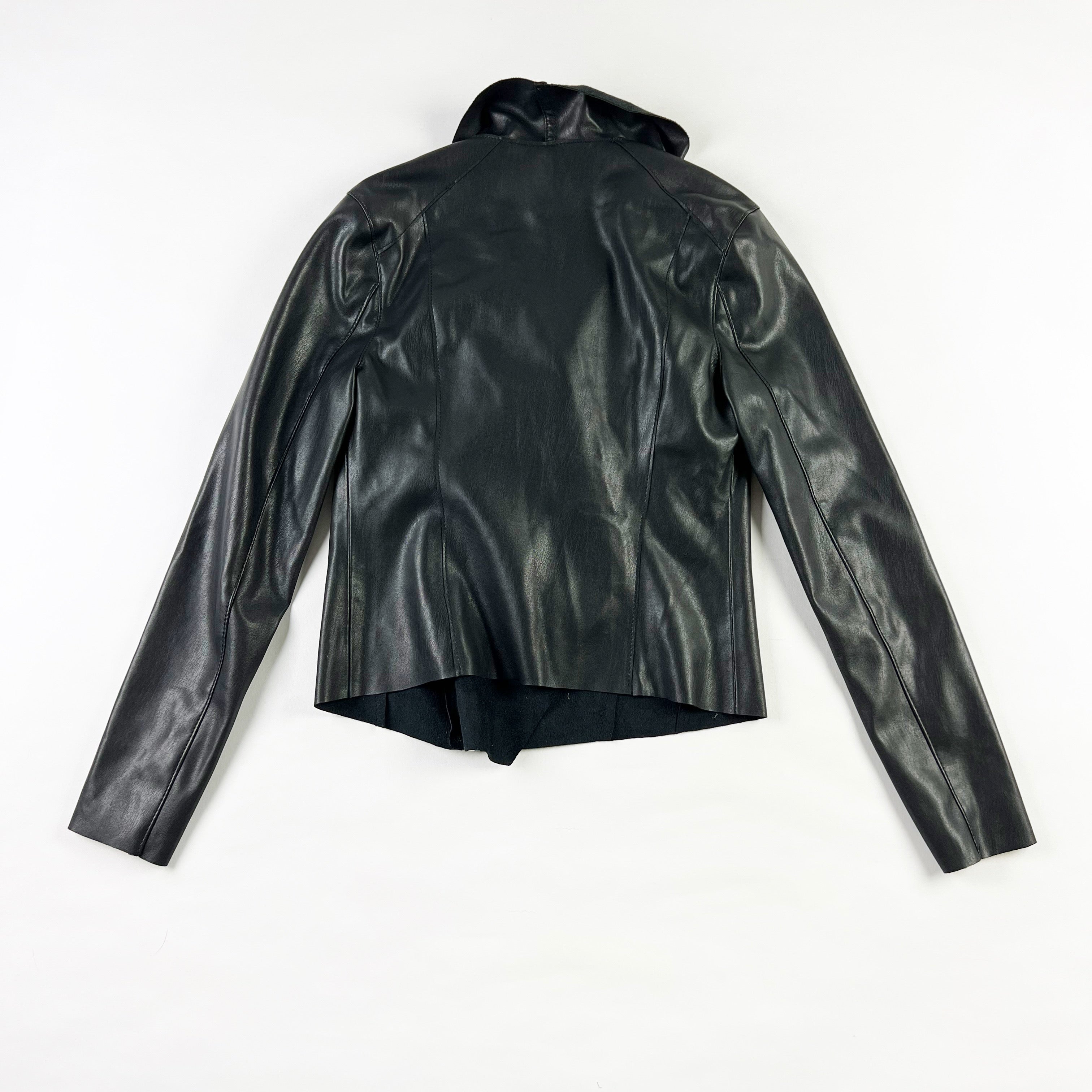 BlankNYC Faux Vegan Leather Waterfall Asymmetrical Zip Motorcycle Jacket Coat XS