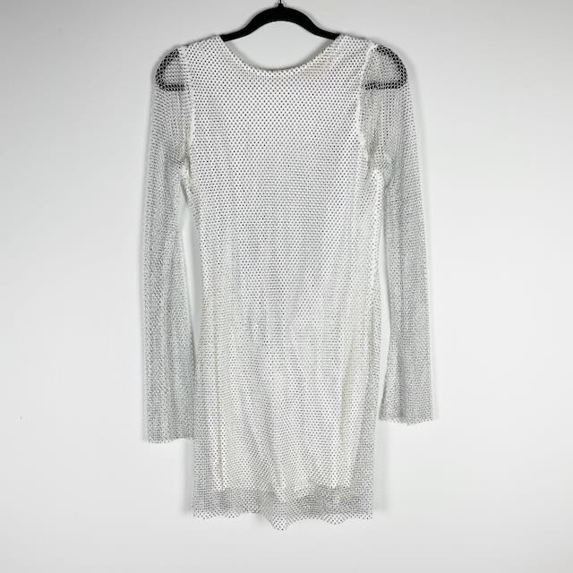 12th Tribe Anna White Rhinestone Crystal Jewel Diamond Mesh Mini Party Dress M