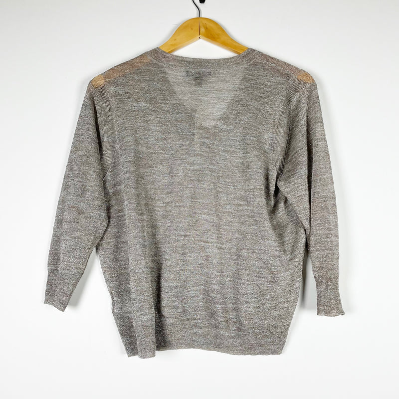 NEW J. Crew Women's V Neck Silver Metallic Stretch Sparkle V Neck Sweater XS