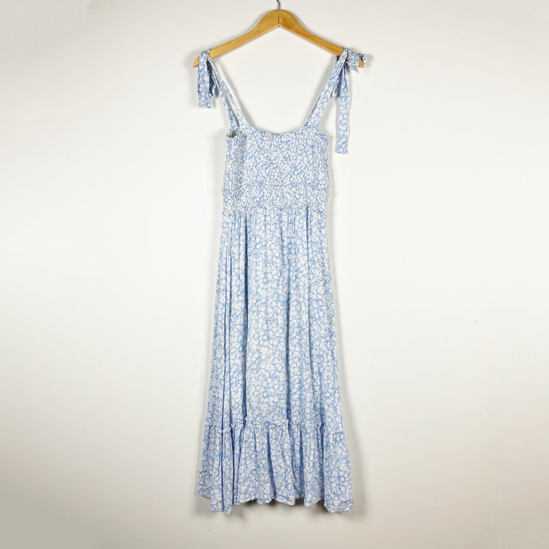 Lost + Wander Endless Summer Smocked Bodice Tie Shoulder Maxi Dress Sky Blue XS