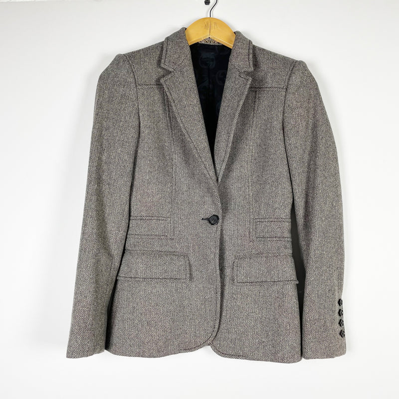 Gucci Women's Wool Herringbone Weave One Button Pocket Structured Blazer Jacket