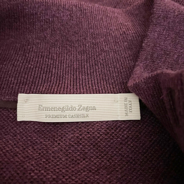 Ermenegildo Zegna Cashmere Silk Knit Stretch Henley Neck Pullover Sweater Purple