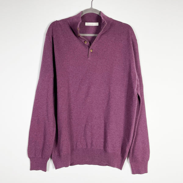 Ermenegildo Zegna Cashmere Silk Knit Stretch Henley Neck Pullover Sweater Purple