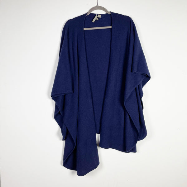 Neiman Marcus 100% Cashmere Knit Open Front Ruffle Cardigan Wrap Shawl Blue OS