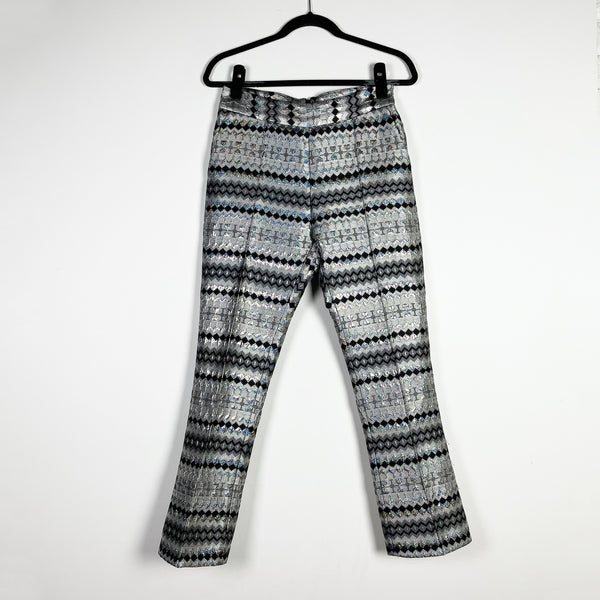 Maticevski Silver Metallic Black Abstract Print Pattern Ankle Trouser Pants