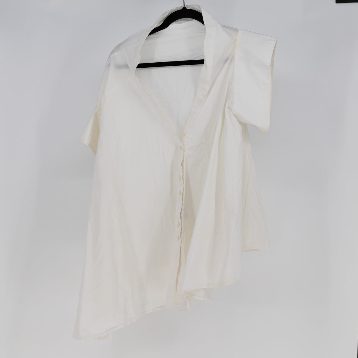 Palmer Harding Asymmetrical Hem Button Front Short Sleeve Cotton Blouse Shirt 12