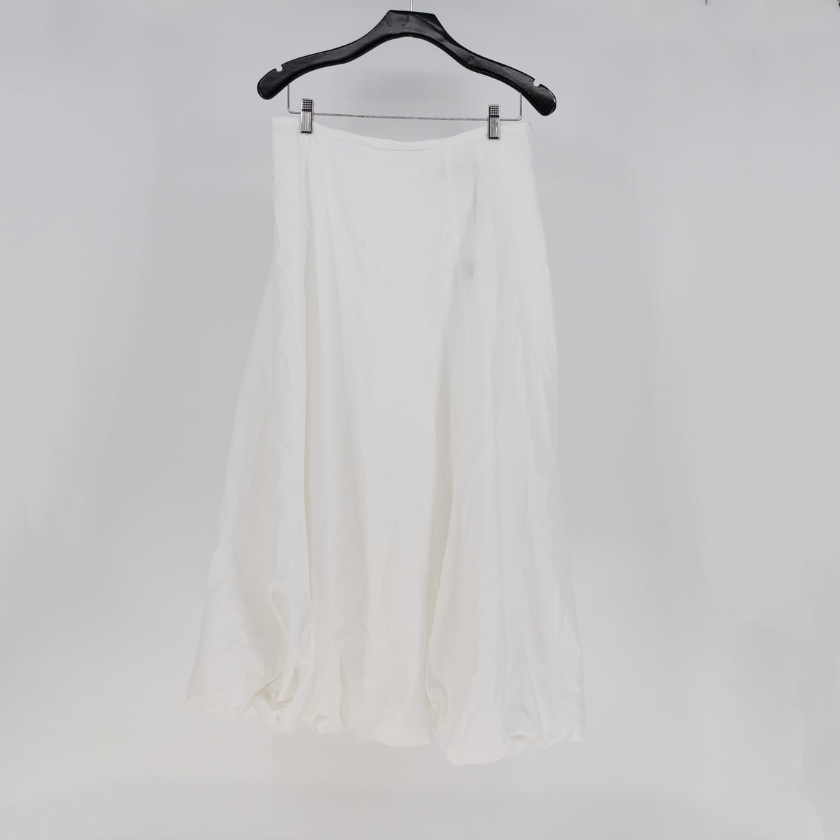 Zara Cotton Poplin Roll Bubble Hem A Line Midi Skirt Solid White Large