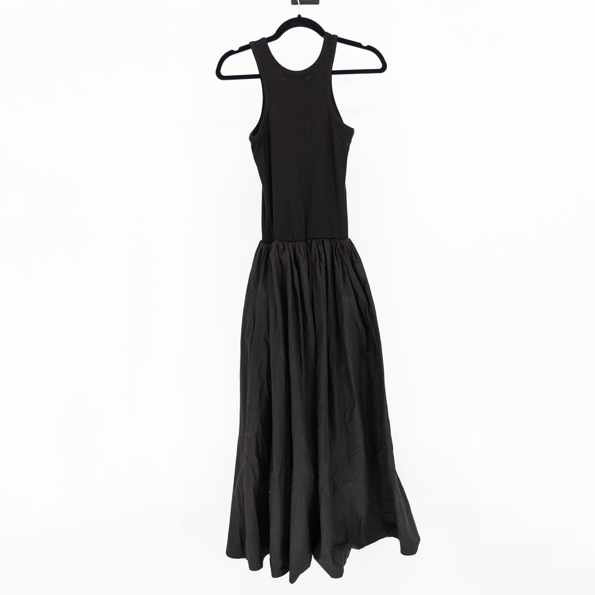 NEW Source Unknown Cotton Poplin Ribbed Knit Stretch Midi Cotton Dress Black