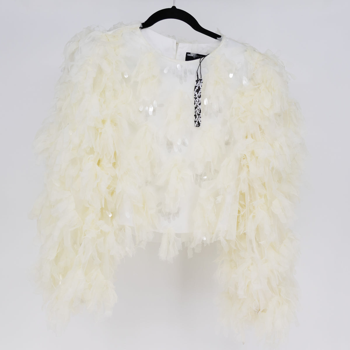 NEW ASOS Edition Sequin Sparkle Fringe Embellished Crew Neck Pullover Shirt Top