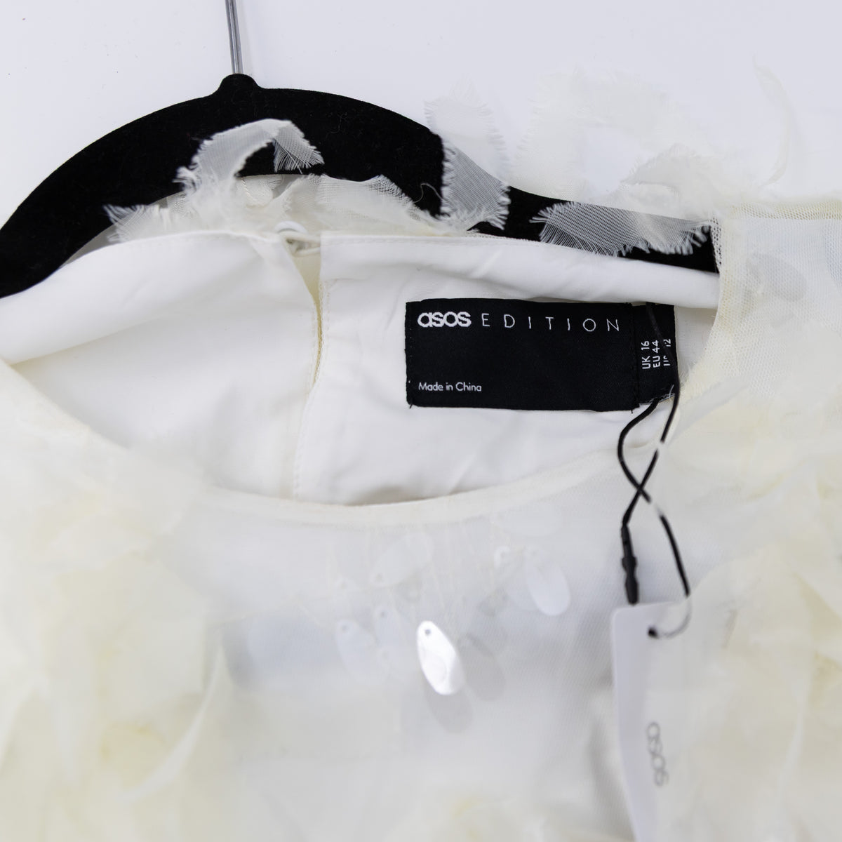 NEW ASOS Edition Sequin Sparkle Fringe Embellished Crew Neck Pullover Shirt Top