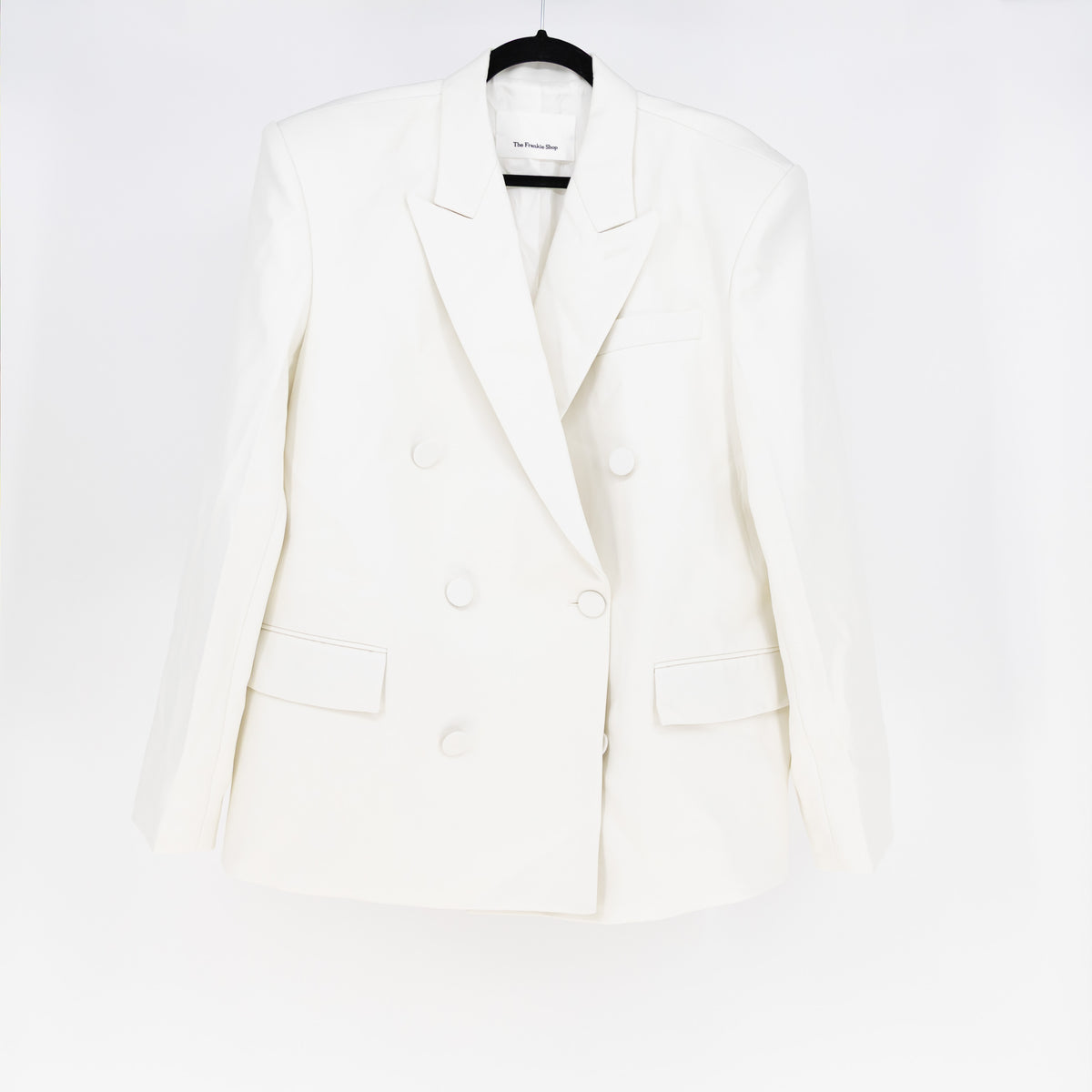 NEW The Frankie Shop Zia Covered Buttons Double Breasted Blazer Jacket White M/L