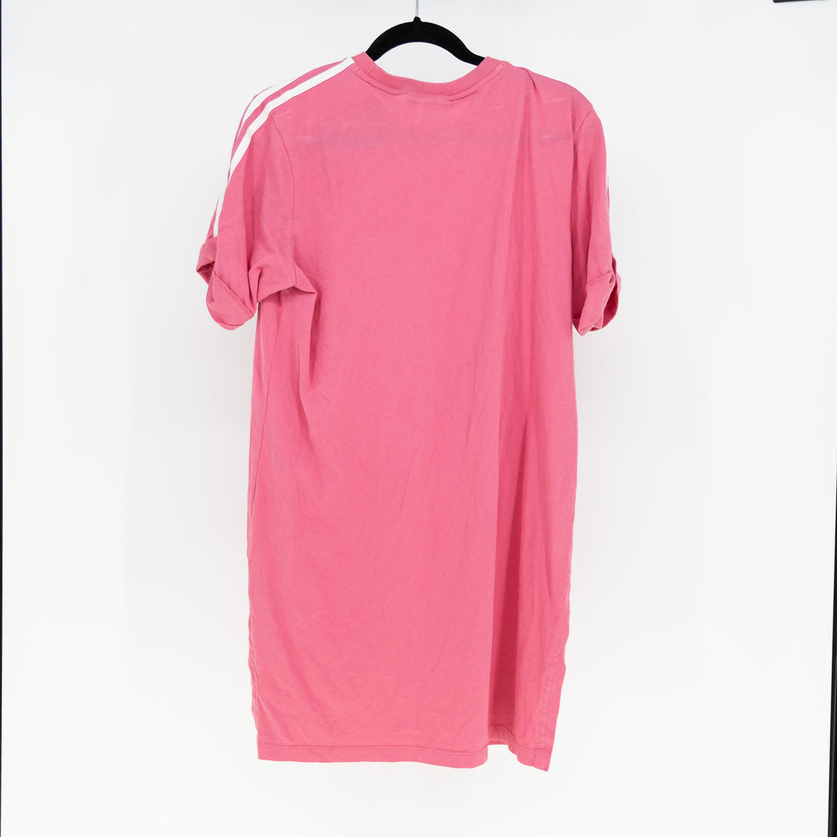 Adidas Women's Cotton Crew Neck Short Sleeve Three Stripe Tee Shirt Dress Pink M